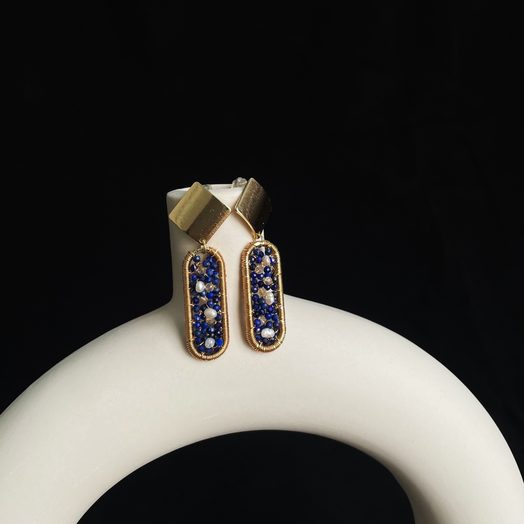 Handcrafted Starry Night Woven Gemstone Earrings