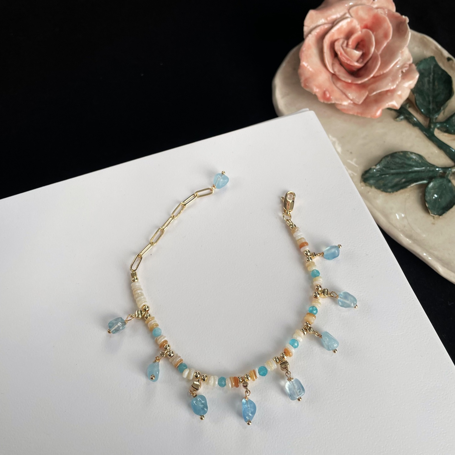 Handcrafted Ocean Breeze Blue gemstone and shell beads Bracelet