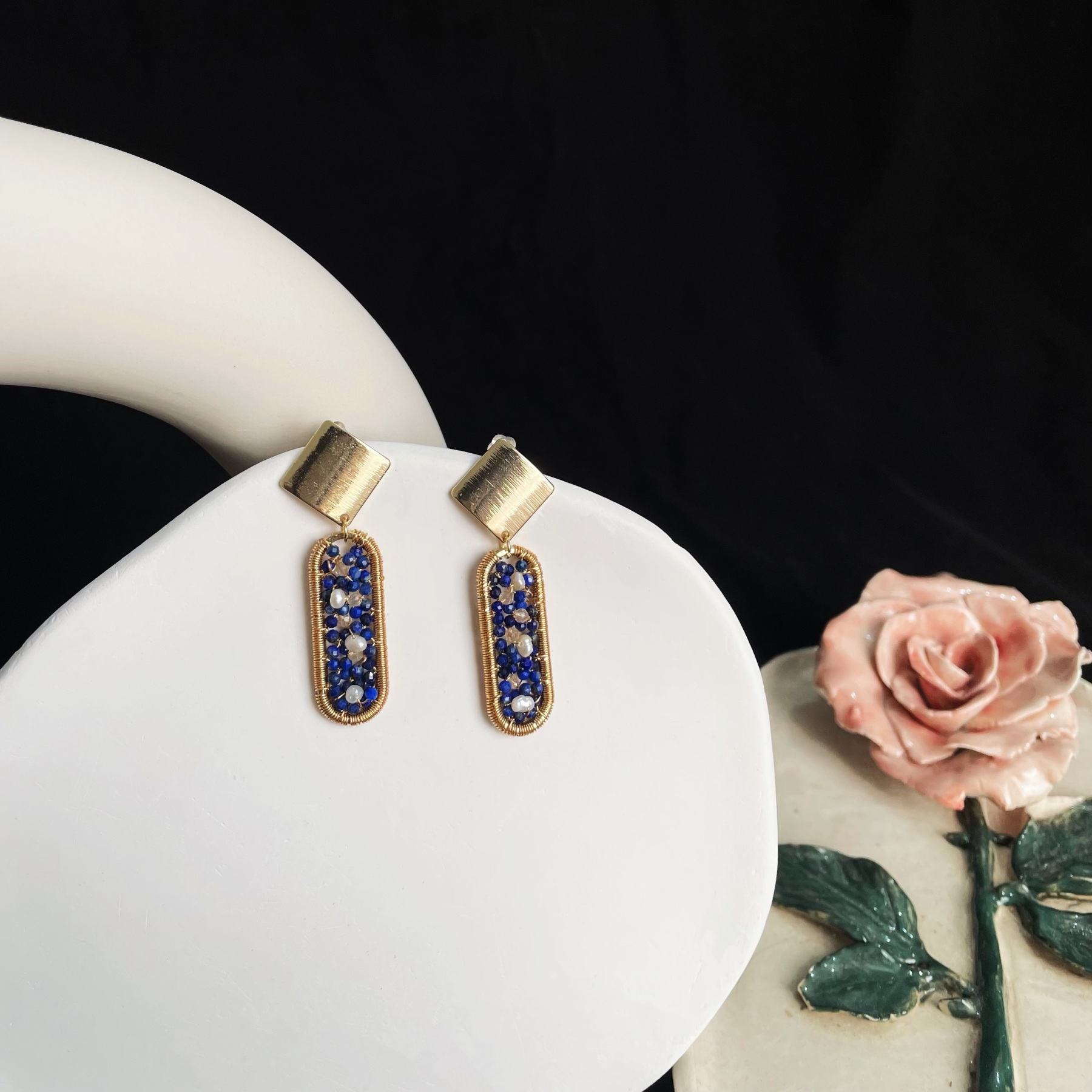 Handcrafted Starry Night Woven Gemstone Earrings