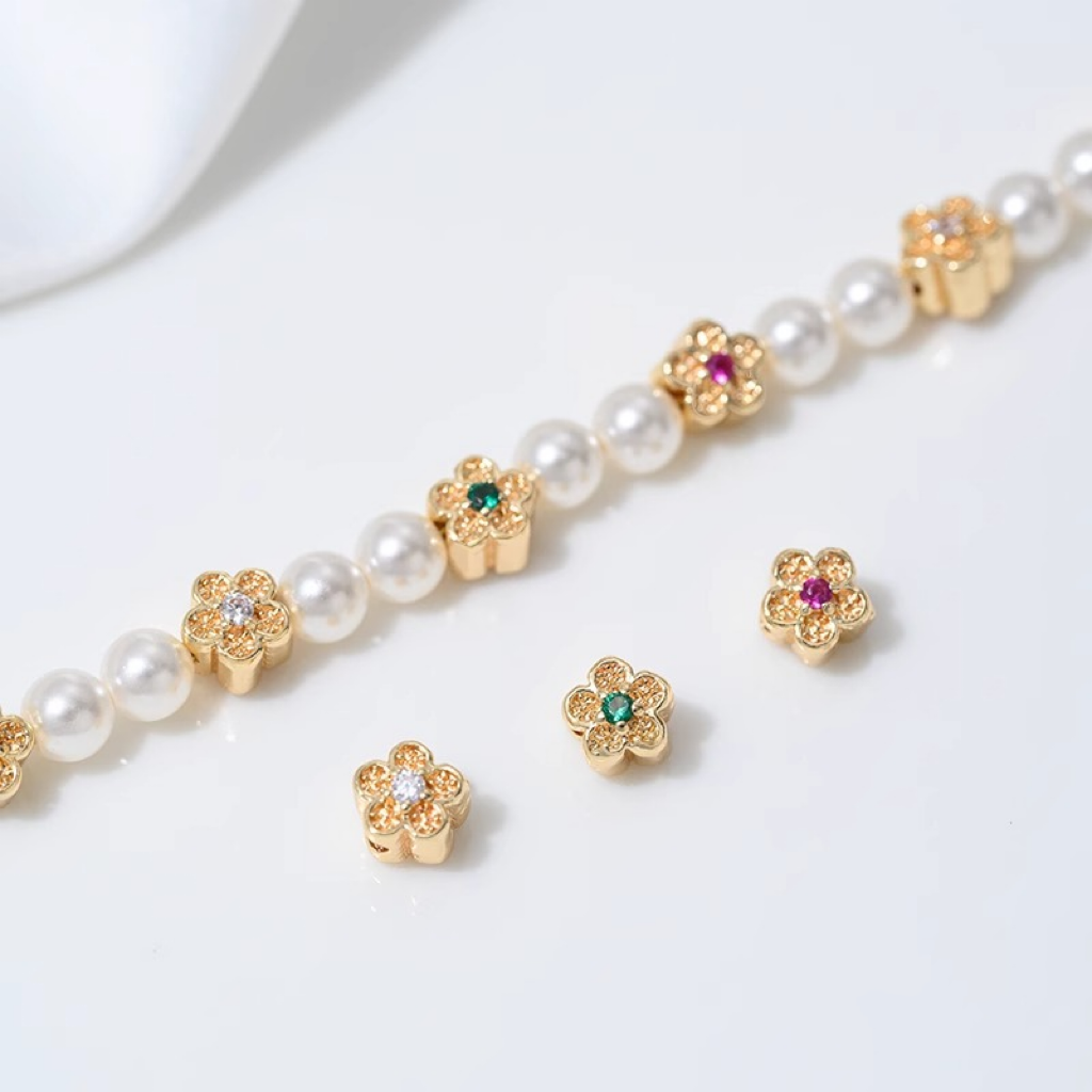 Colored Cubic Zirconia Inlaid 14k Gold Plated Lace Hollow flow Spacer 