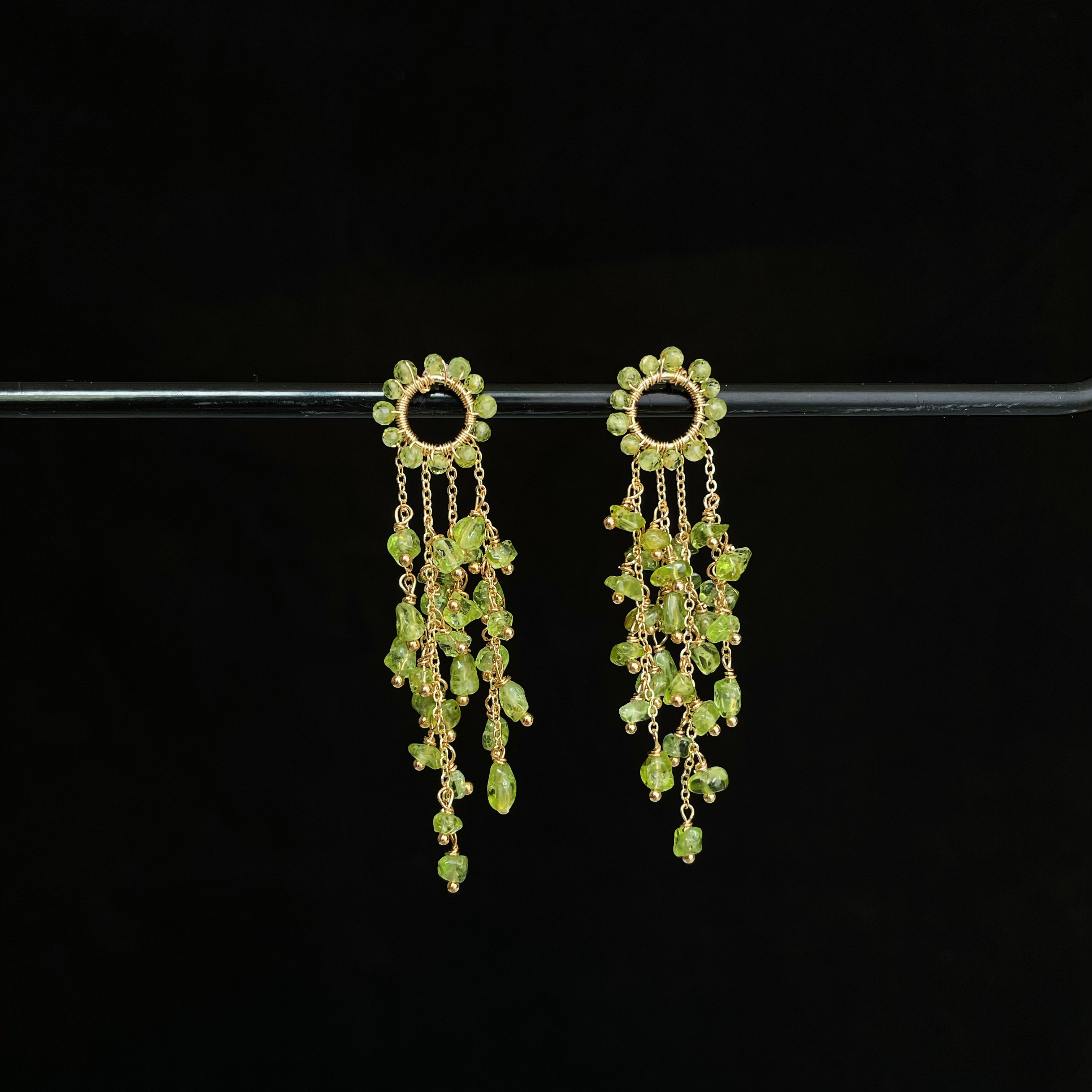 Handmade Peridot Tassel Drop Weeping Willow Earrings