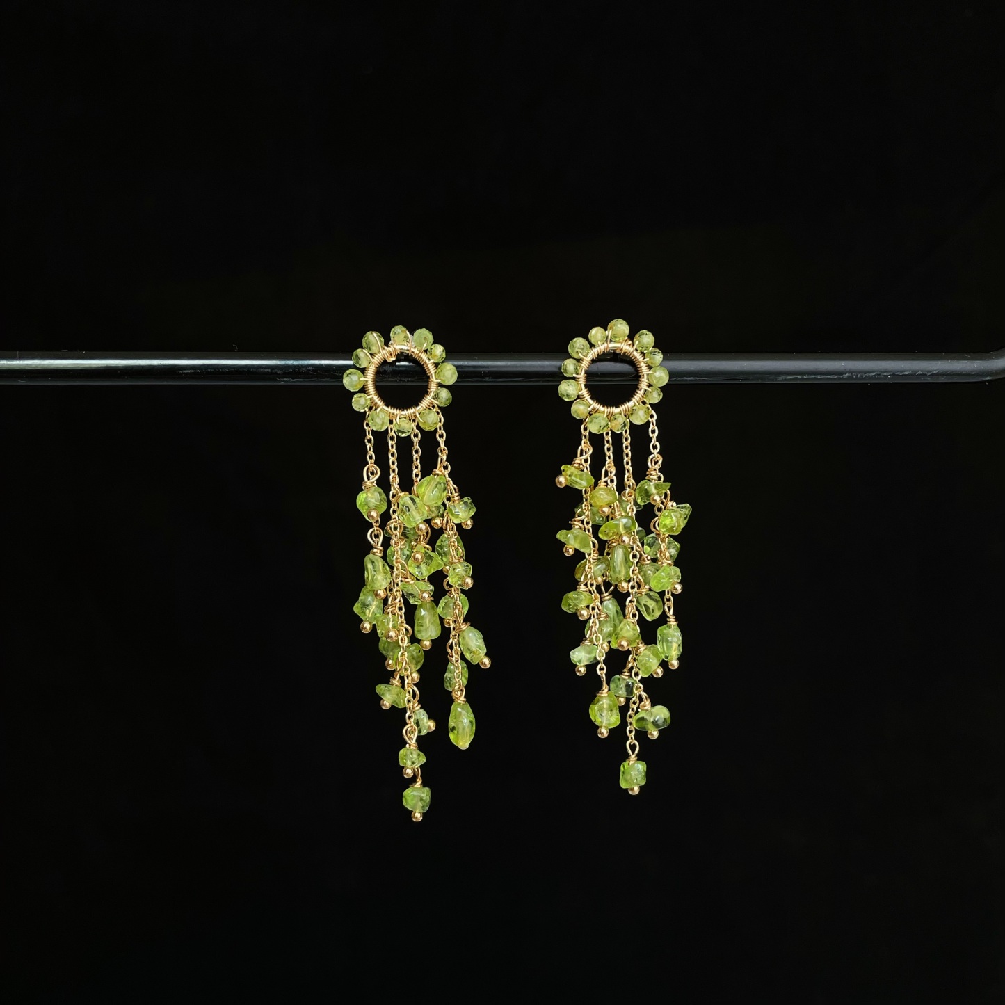 Handmade Peridot Tassel Drop Weeping Willow Earrings
