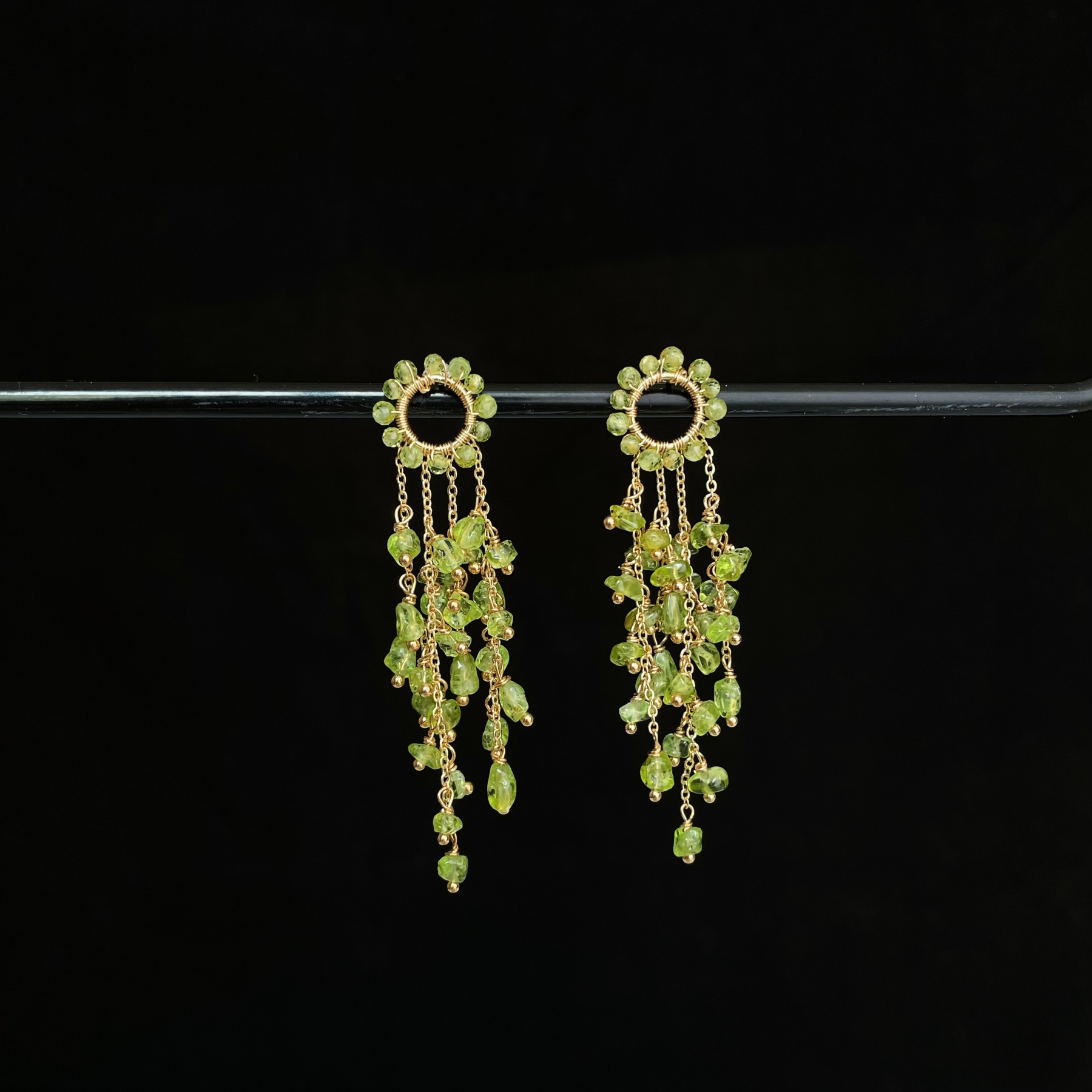 Handmade Peridot Tassel Drop Weeping Willow Earrings