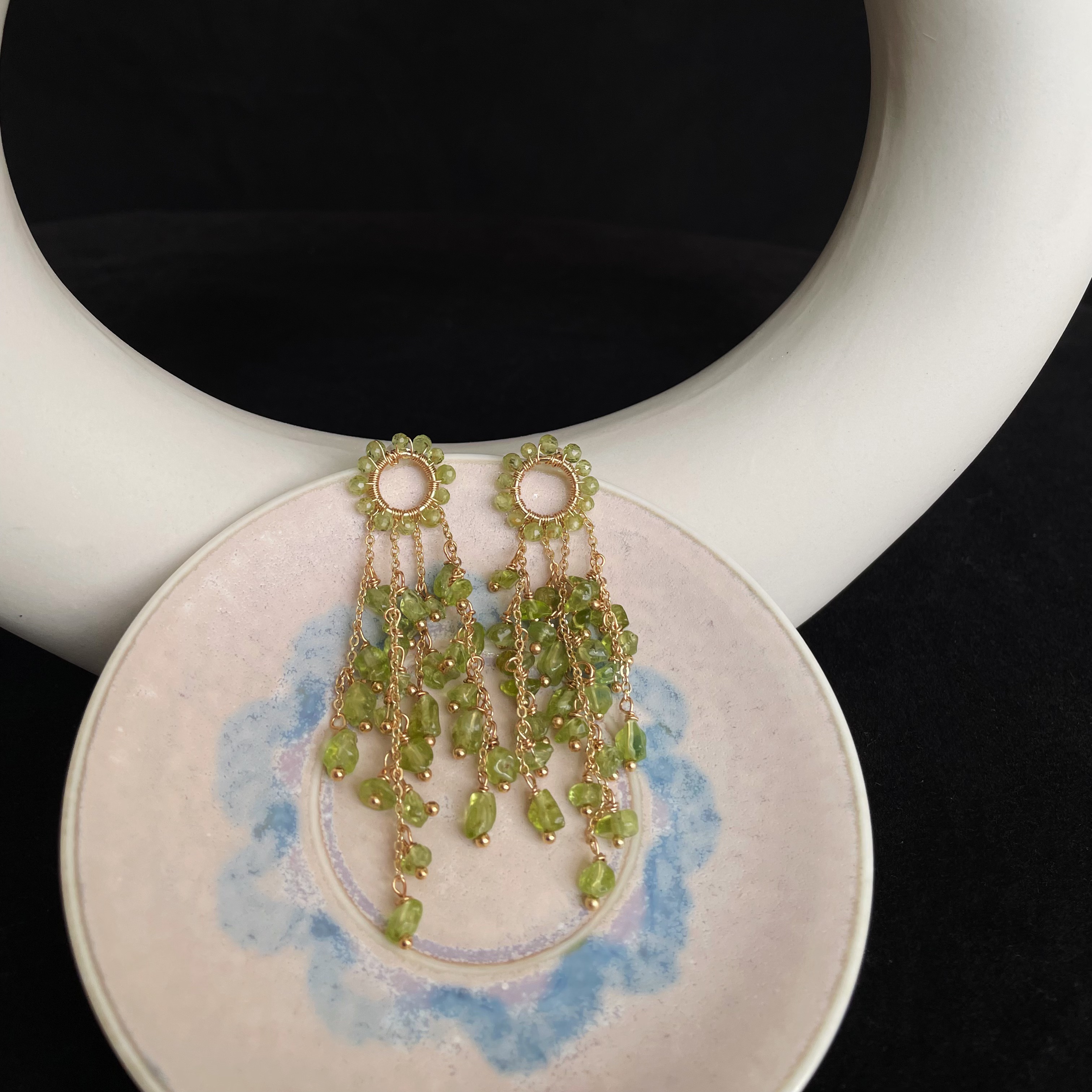 Handmade Peridot Tassel Drop Weeping Willow Earrings