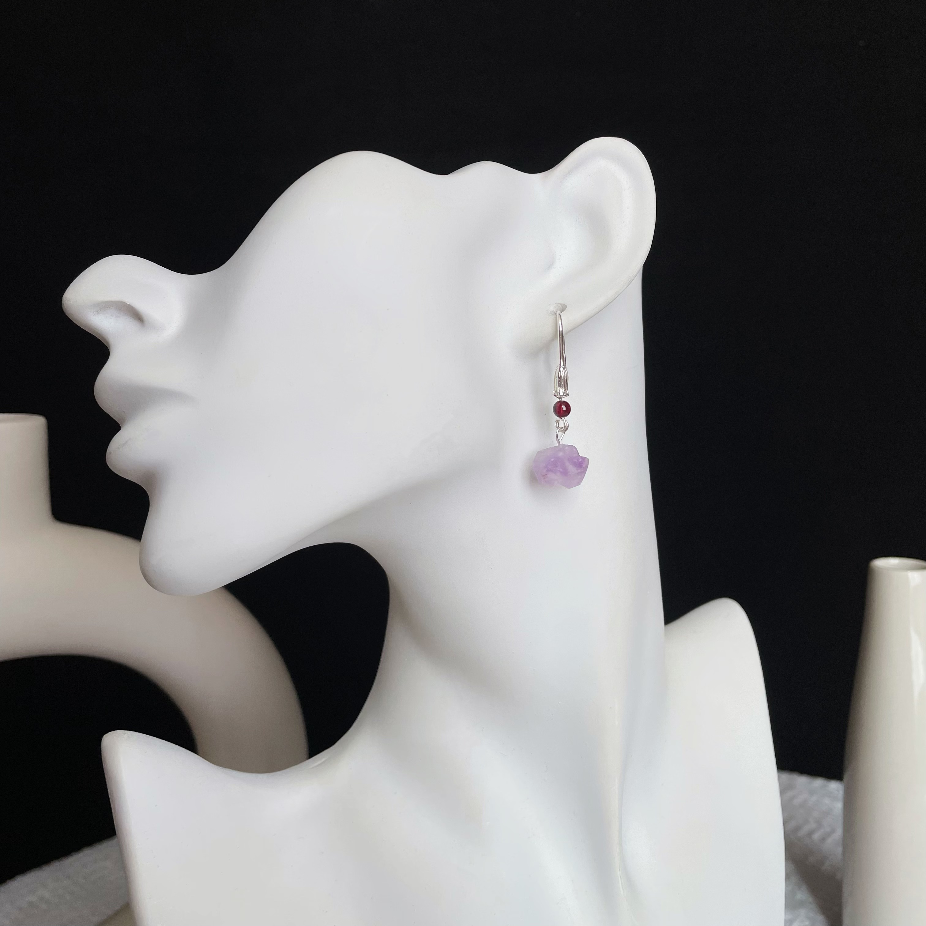 Handmade Minimalist Amethyst Raw stones Drop Earrings