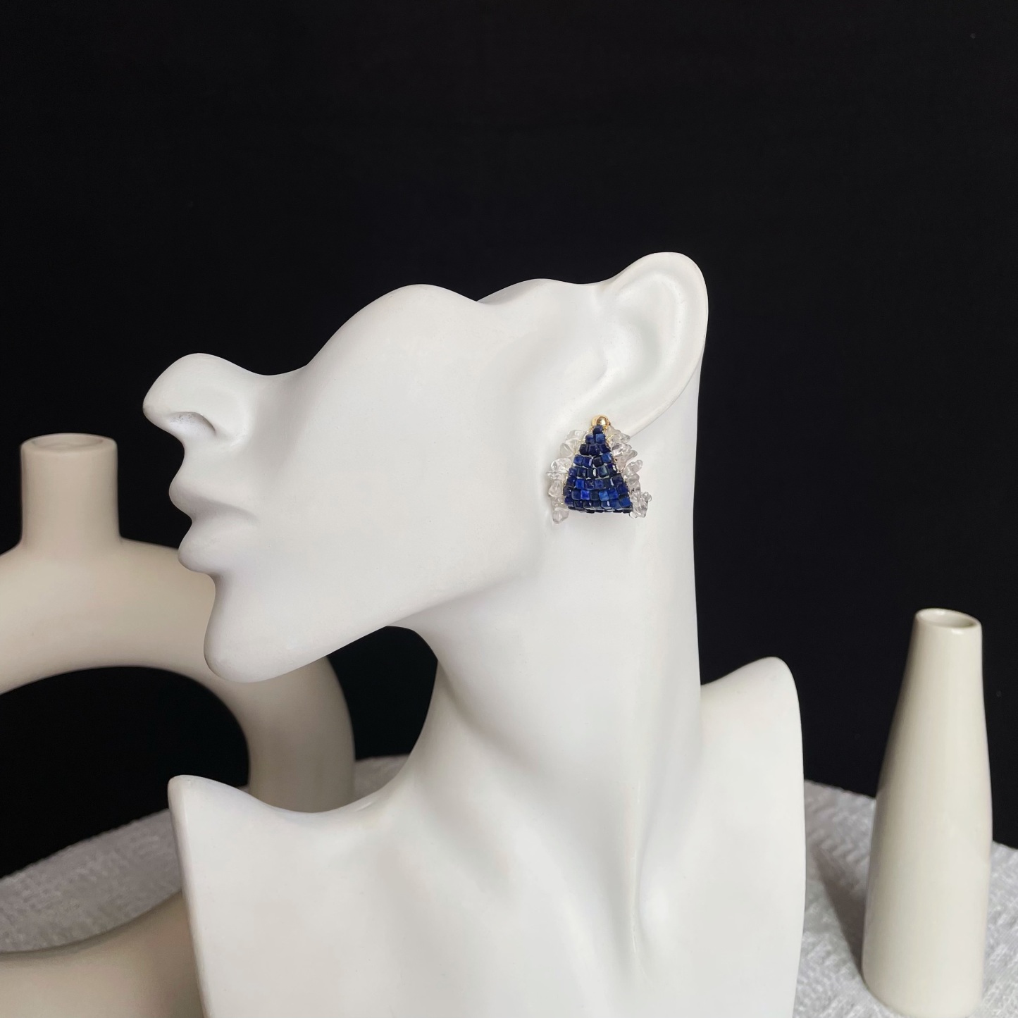 Handmade Lapis Lazuli and Clear Quartz Sailboat Earrings