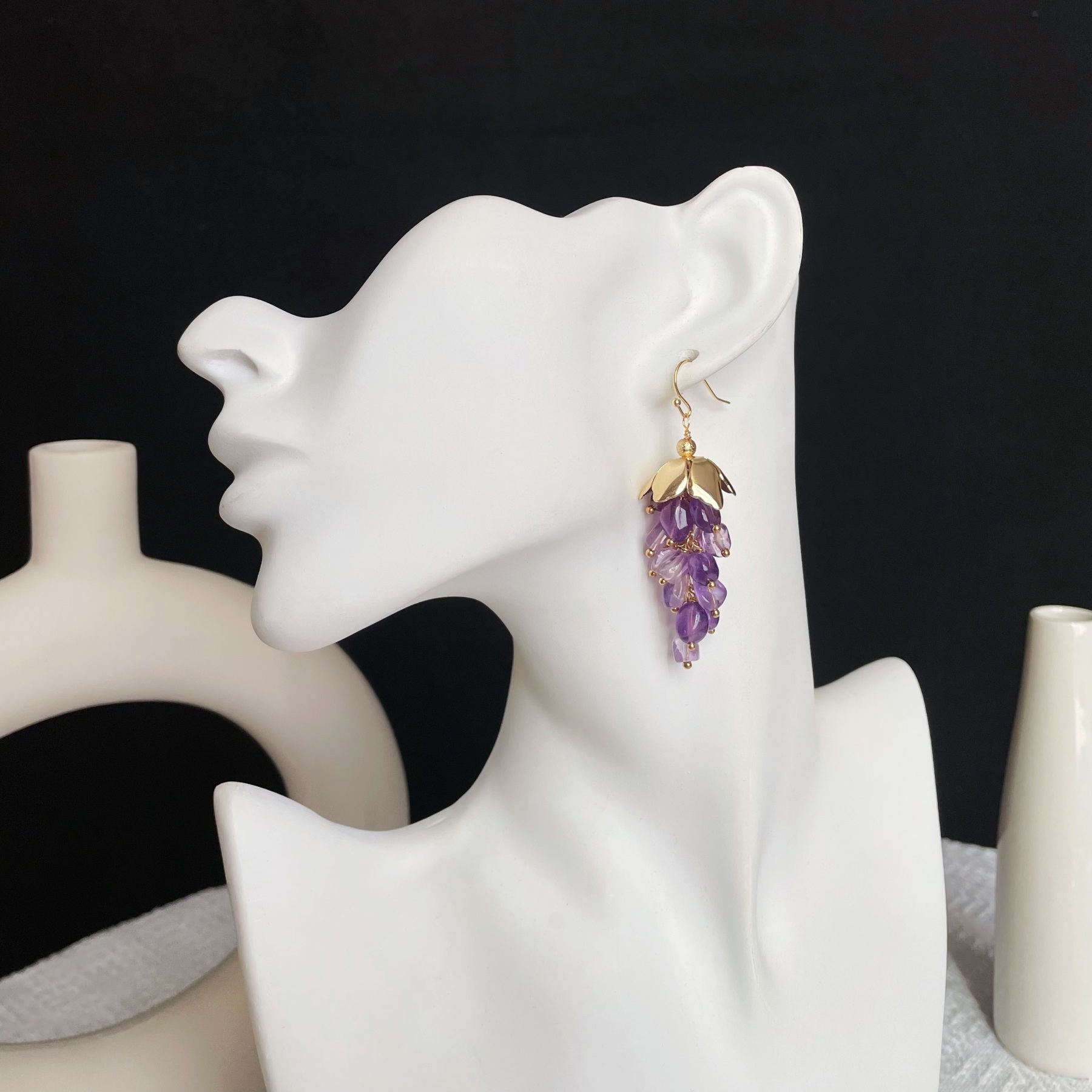 Handmade Amethyst Grape Cluster Earrings