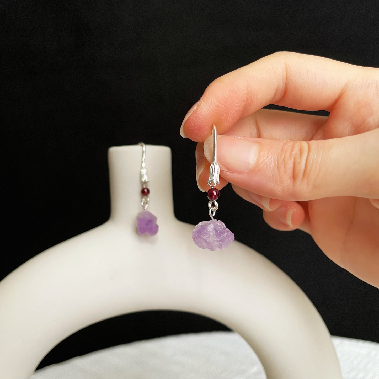Handmade Minimalist Amethyst Raw stones Drop Earrings