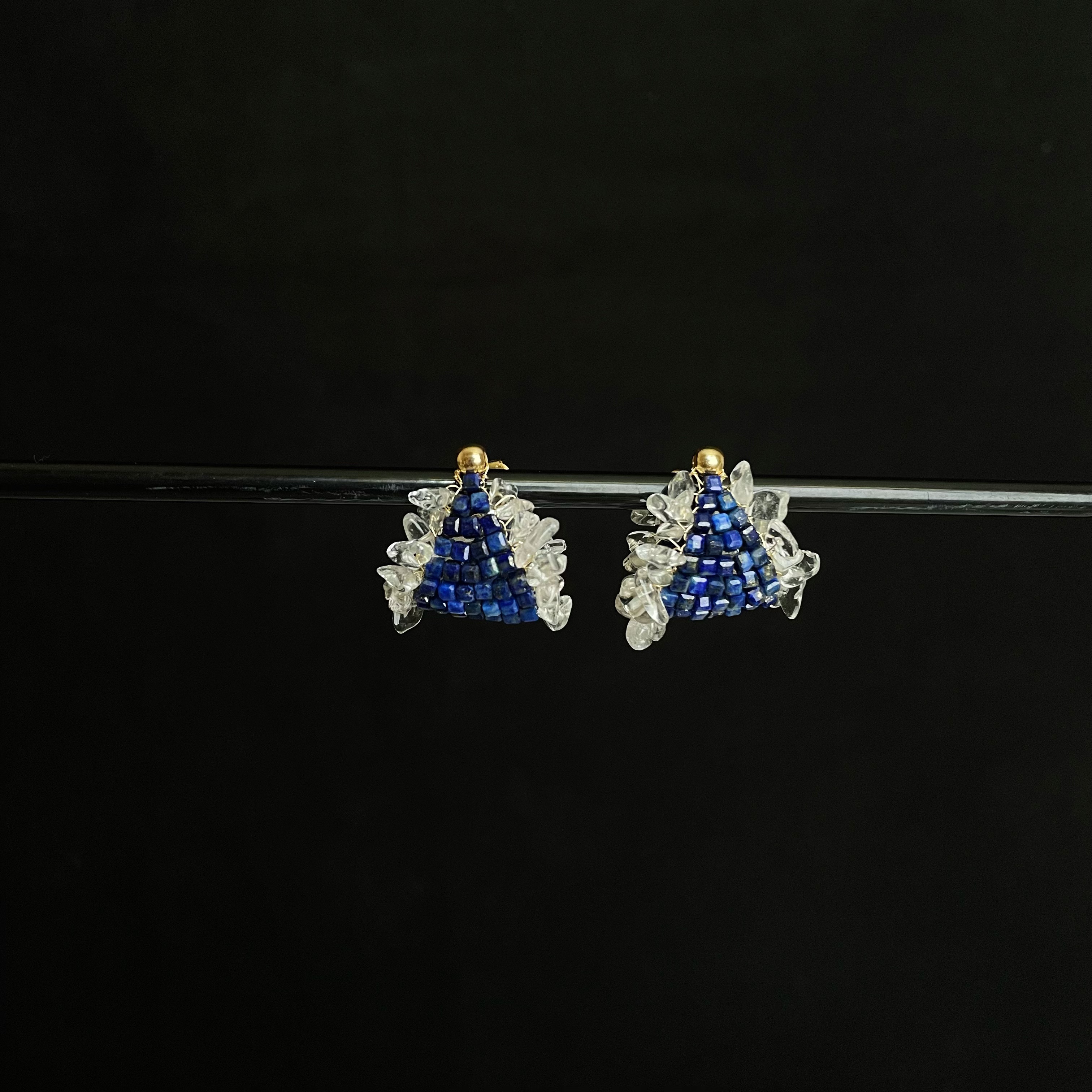 Handmade Lapis Lazuli and Clear Quartz Sailboat Earrings