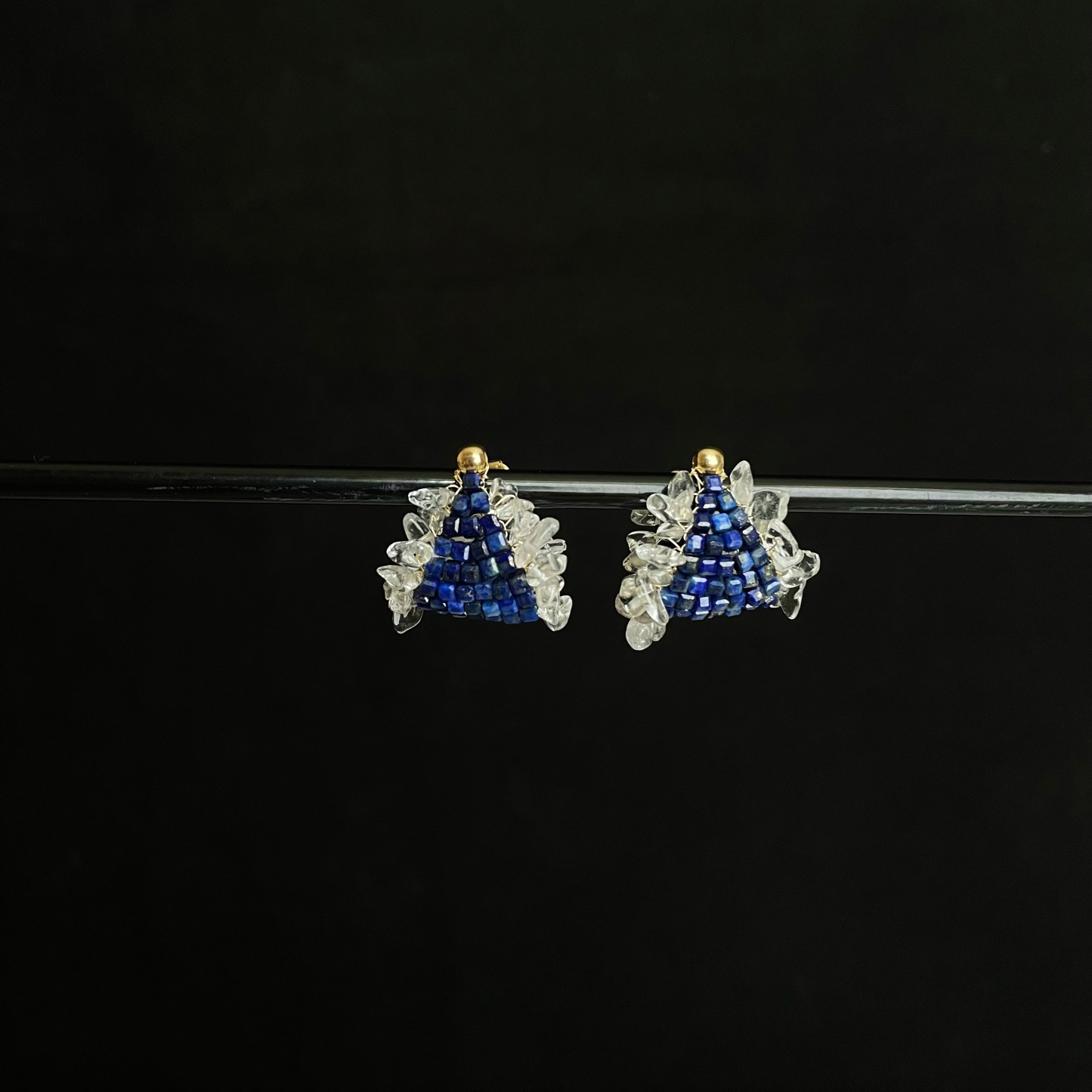 Handmade Lapis Lazuli and Clear Quartz Sailboat Earrings
