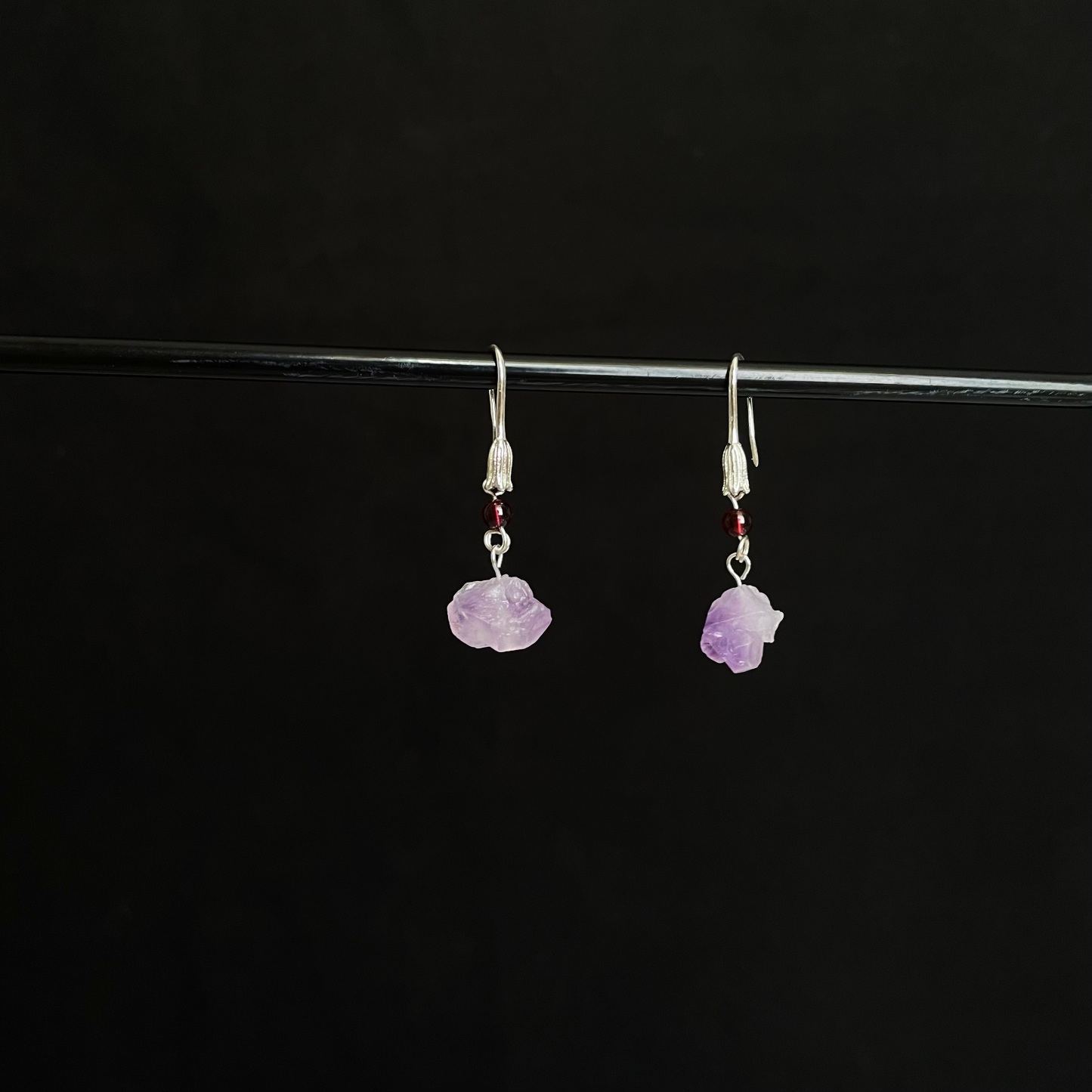 Handmade Minimalist Amethyst Raw stones Drop Earrings