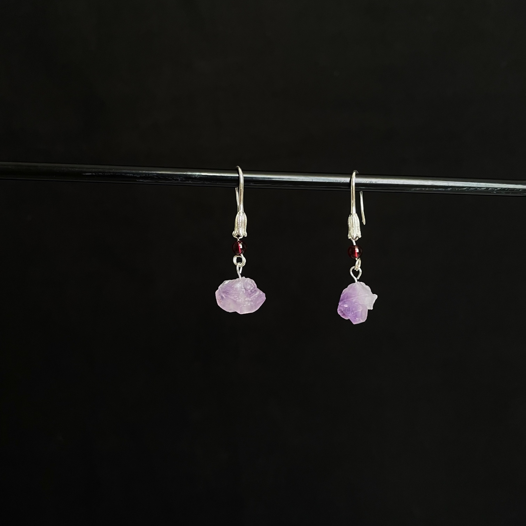 Handmade Minimalist Amethyst Raw stones Drop Earrings