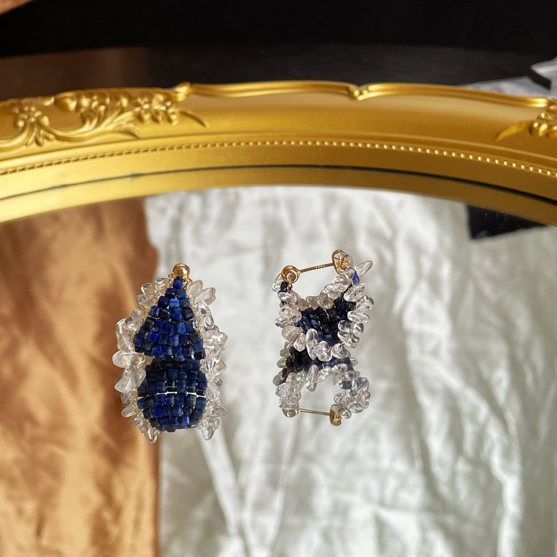 Handmade Lapis Lazuli and Clear Quartz Sailboat Earrings