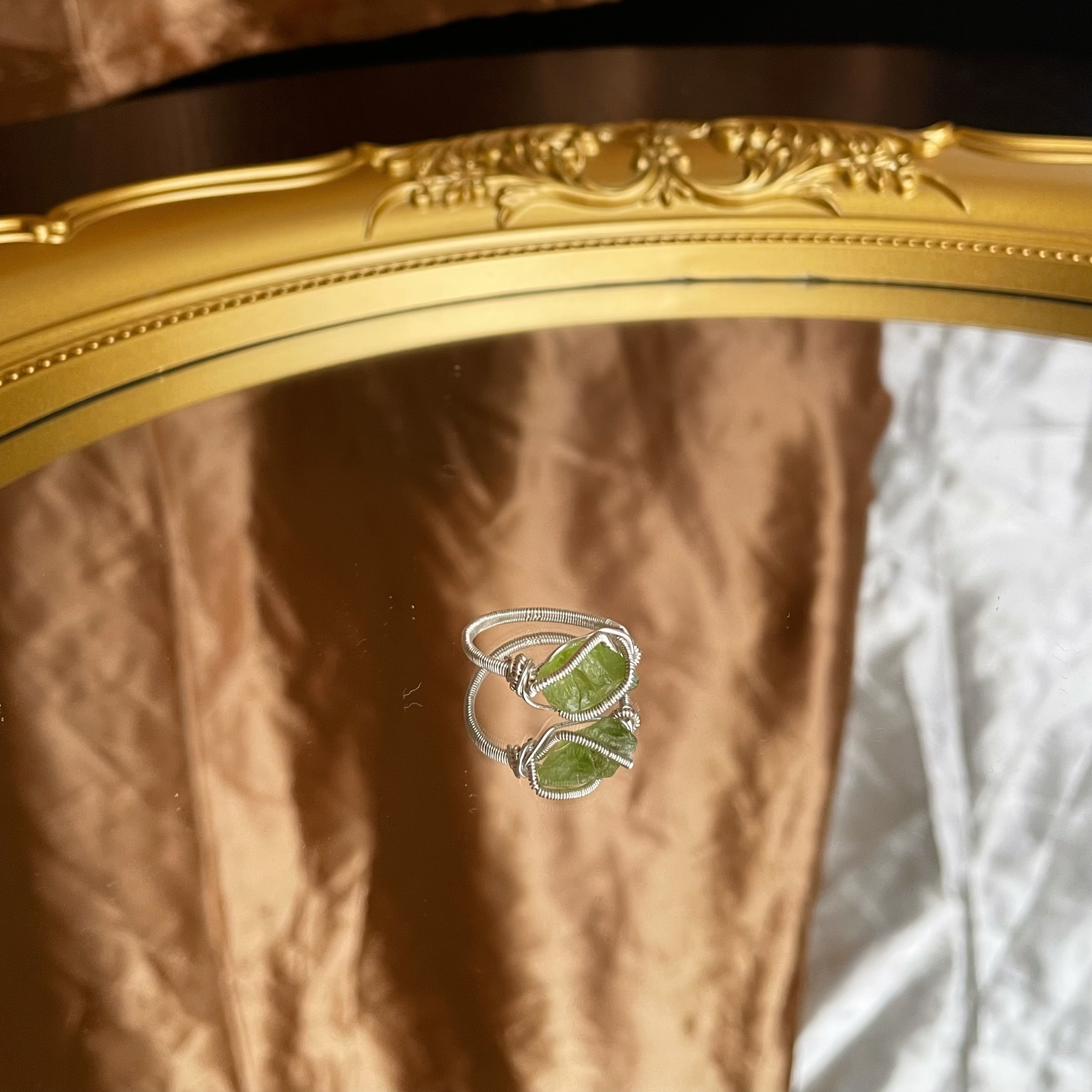 Handmade Raw Peridot Wire Wrapped Ring