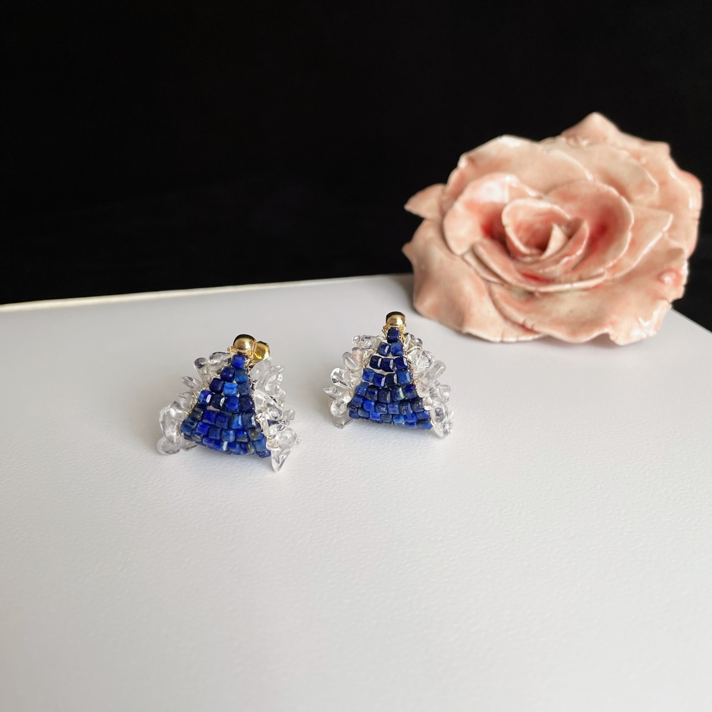 Handmade Lapis Lazuli and Clear Quartz Sailboat Earrings