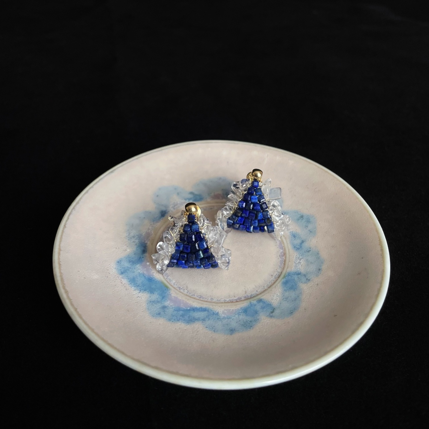 Handmade Lapis Lazuli and Clear Quartz Sailboat Earrings