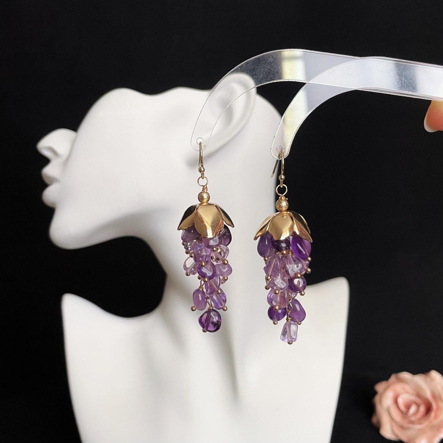 Handmade Amethyst Grape Cluster Earrings