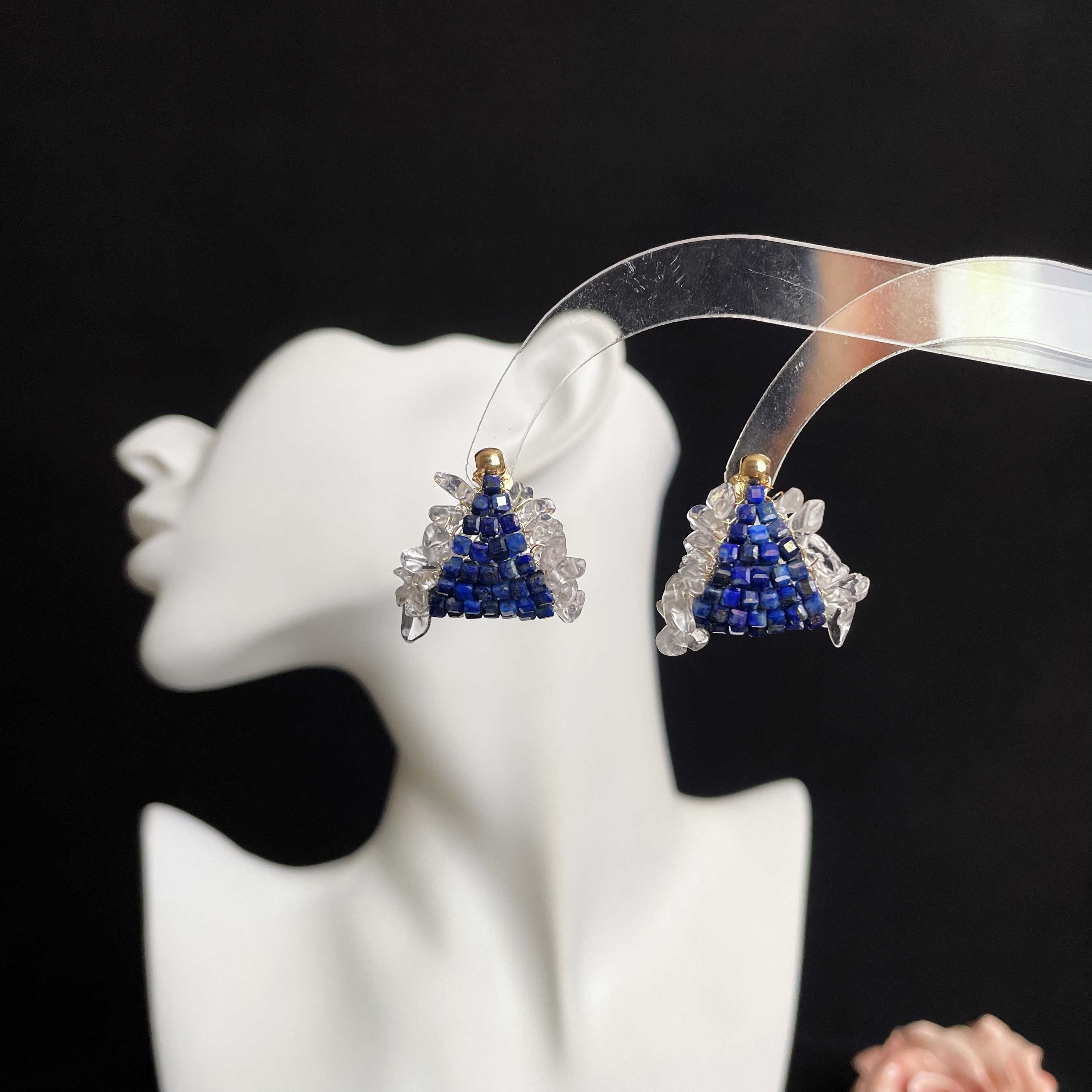 Handmade Lapis Lazuli and Clear Quartz Sailboat Earrings