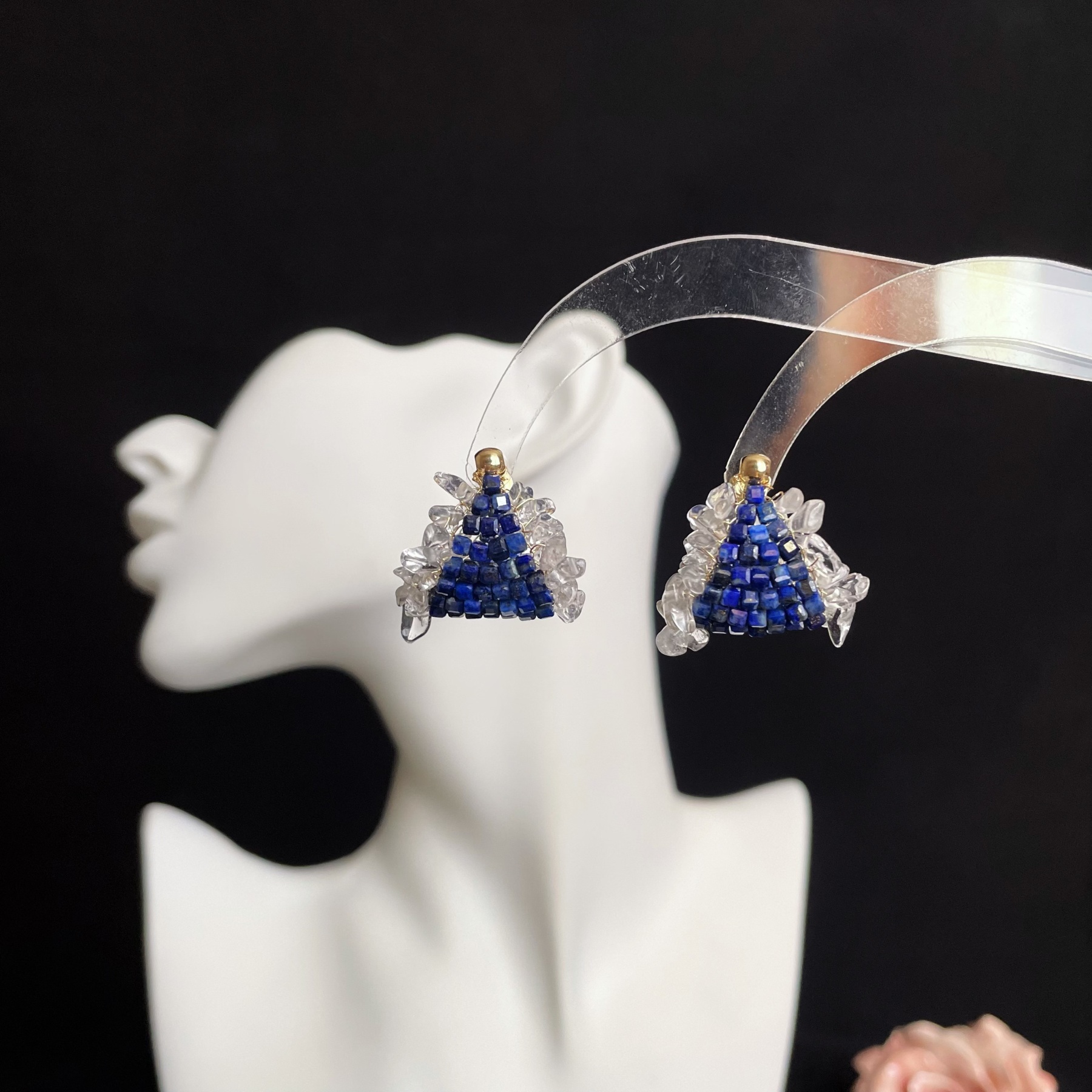 Handmade Lapis Lazuli and Clear Quartz Sailboat Earrings