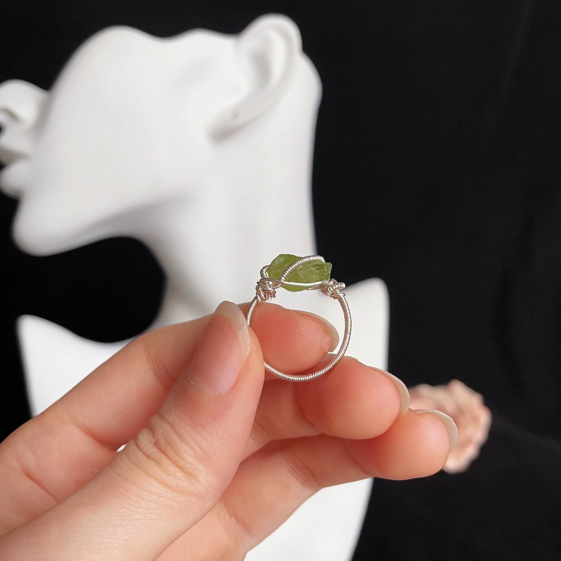 Handmade Raw Peridot Wire Wrapped Ring