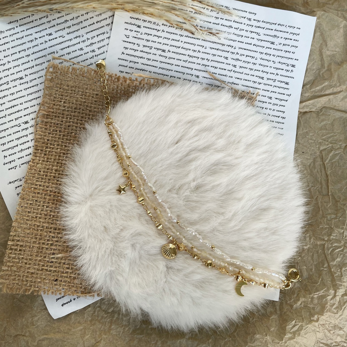 Handmade Delicate Celestial Shores Triple Layer Bracelet made of Keshi Pearl and Citrine