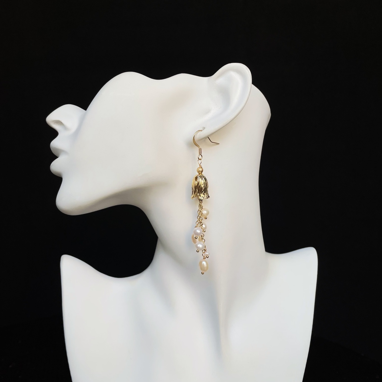 Handmade Delicate Pearls Drop Lily of the Valley Long Earrings