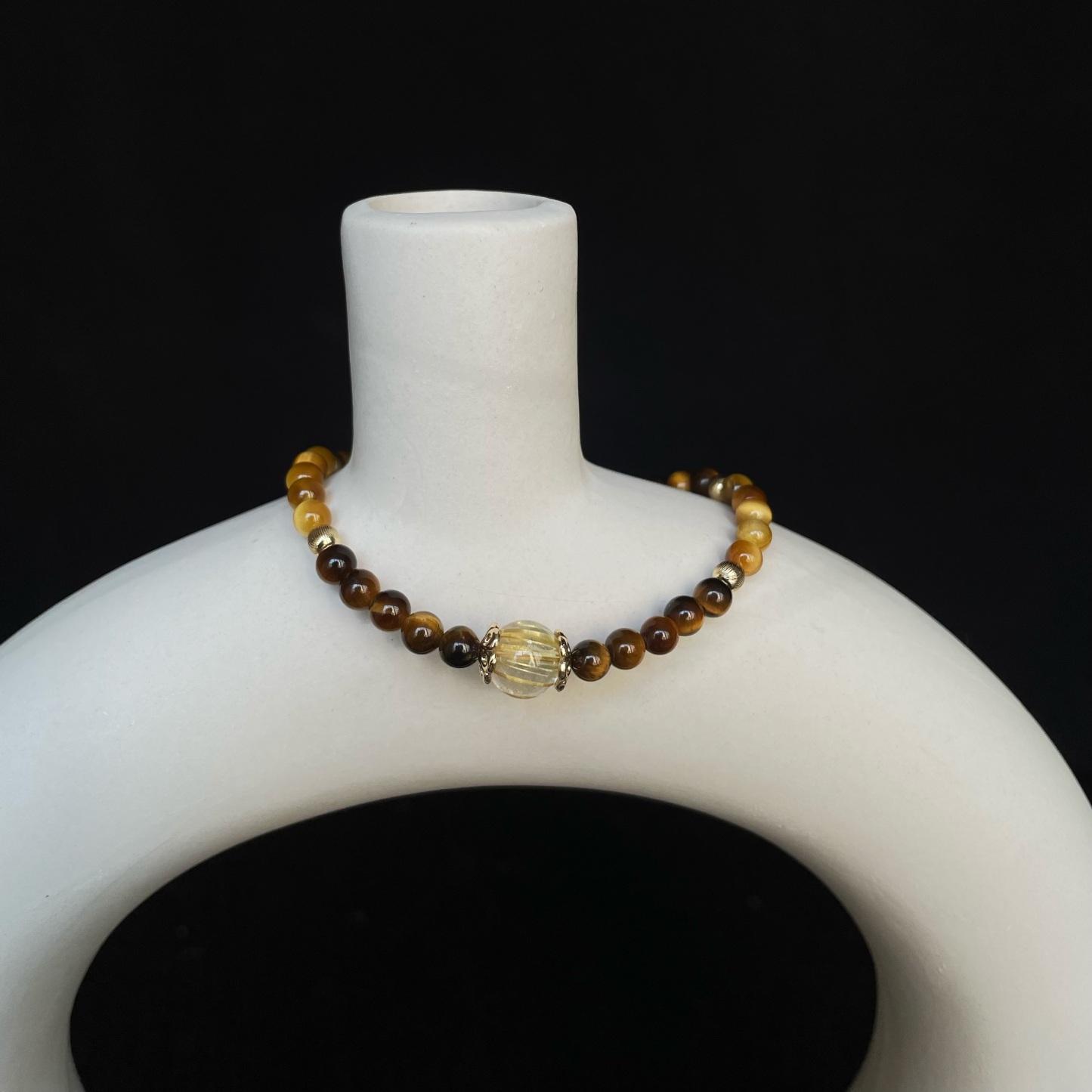 Handmade Abundance and Prosperity Bracelet Yellow Tiger’s Eye Golden Tiger’s Eye and Golden Rutilated Quartz Center