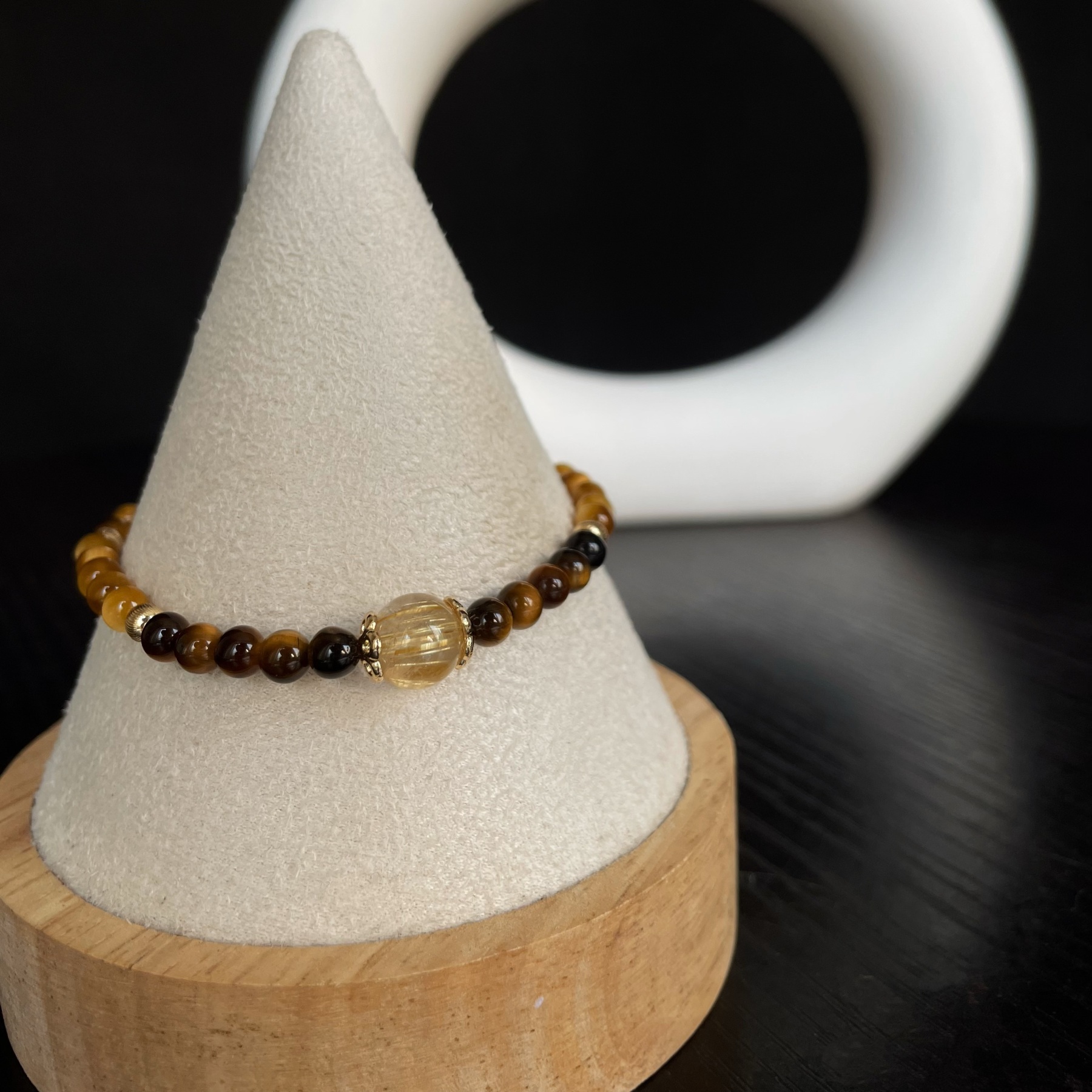 Handmade Abundance and Prosperity Bracelet Yellow Tiger’s Eye Golden Tiger’s Eye and Golden Rutilated Quartz Center