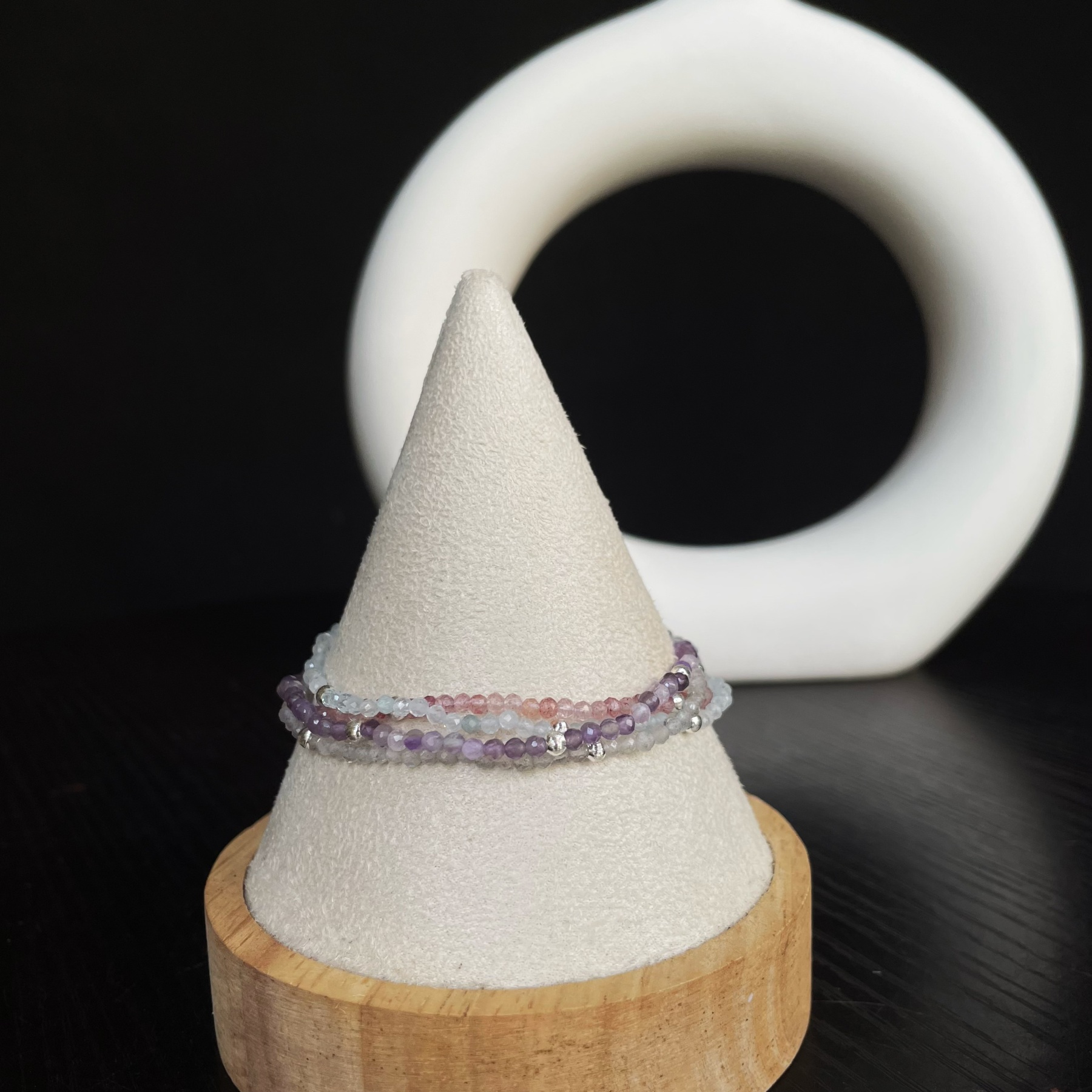 Handmade Dreamy Four Layers Gemstone Bracelet Amethyst Labradorite Strawberry Quartz and Aquamarine