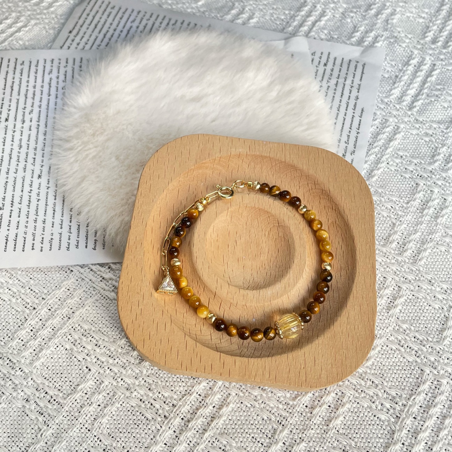 Handmade Abundance and Prosperity Bracelet Yellow Tiger’s Eye Golden Tiger’s Eye and Golden Rutilated Quartz Center