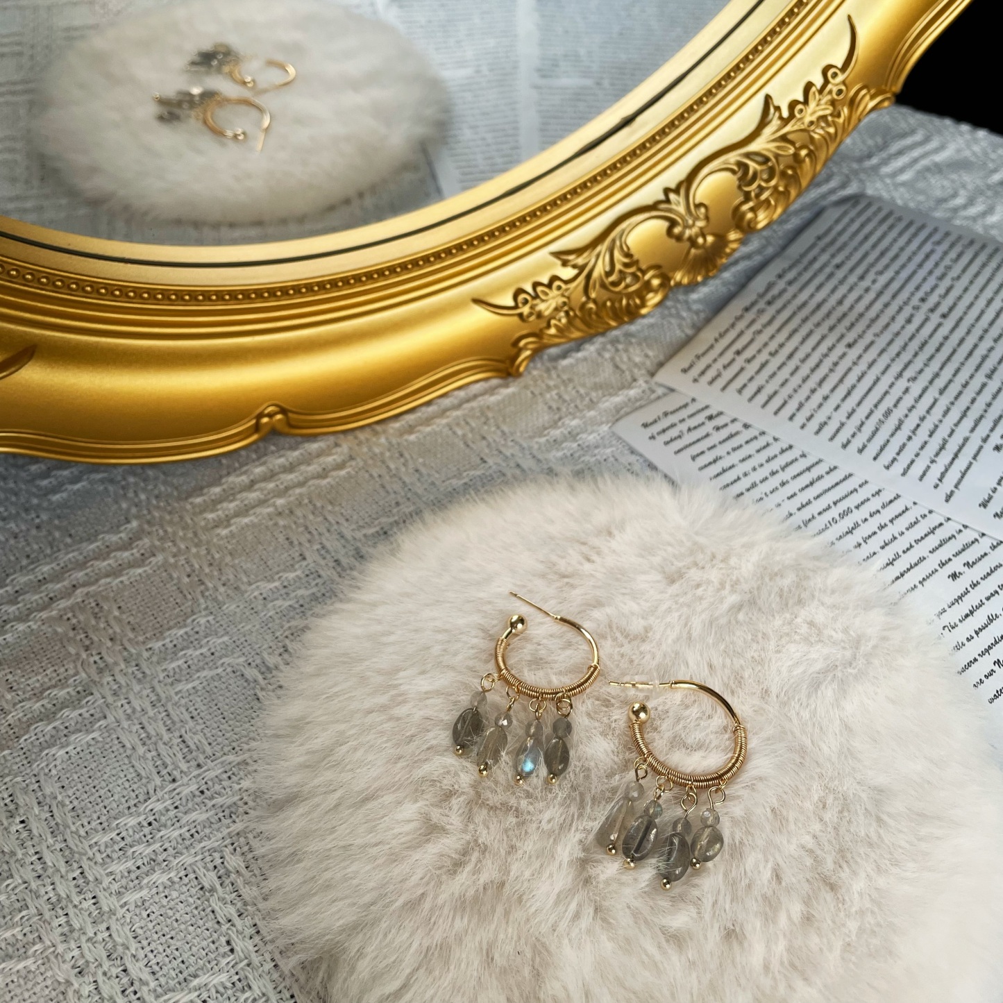 Handmade Delicate Wirewrapped Labradorite Fringe Drop Hoop Earrings 