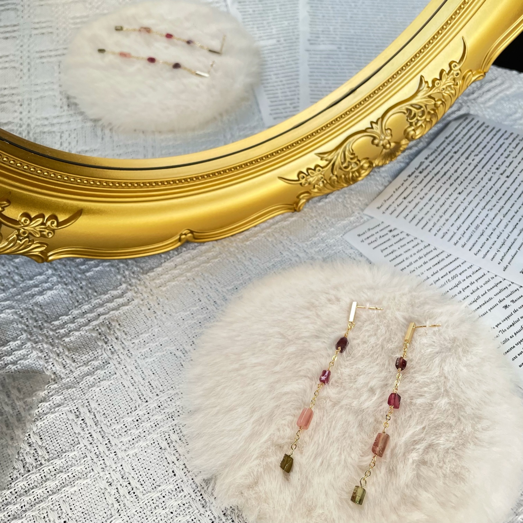 Handmade Raw Column Tourmaline Elegant Minimal Gold Chain Dangles Long Drop Earrings One-of-a-Kind