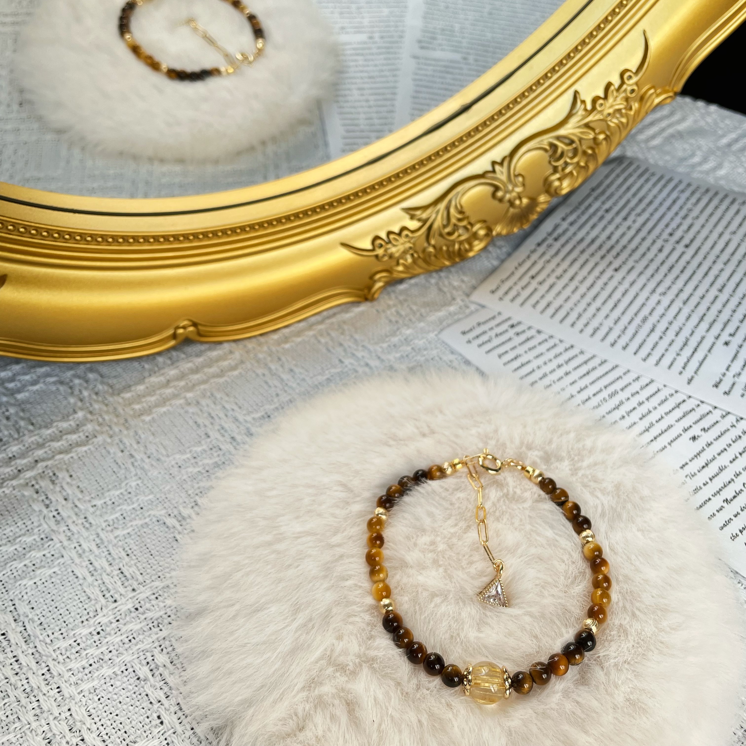 Handmade Abundance and Prosperity Bracelet Yellow Tiger’s Eye Golden Tiger’s Eye and Golden Rutilated Quartz Center