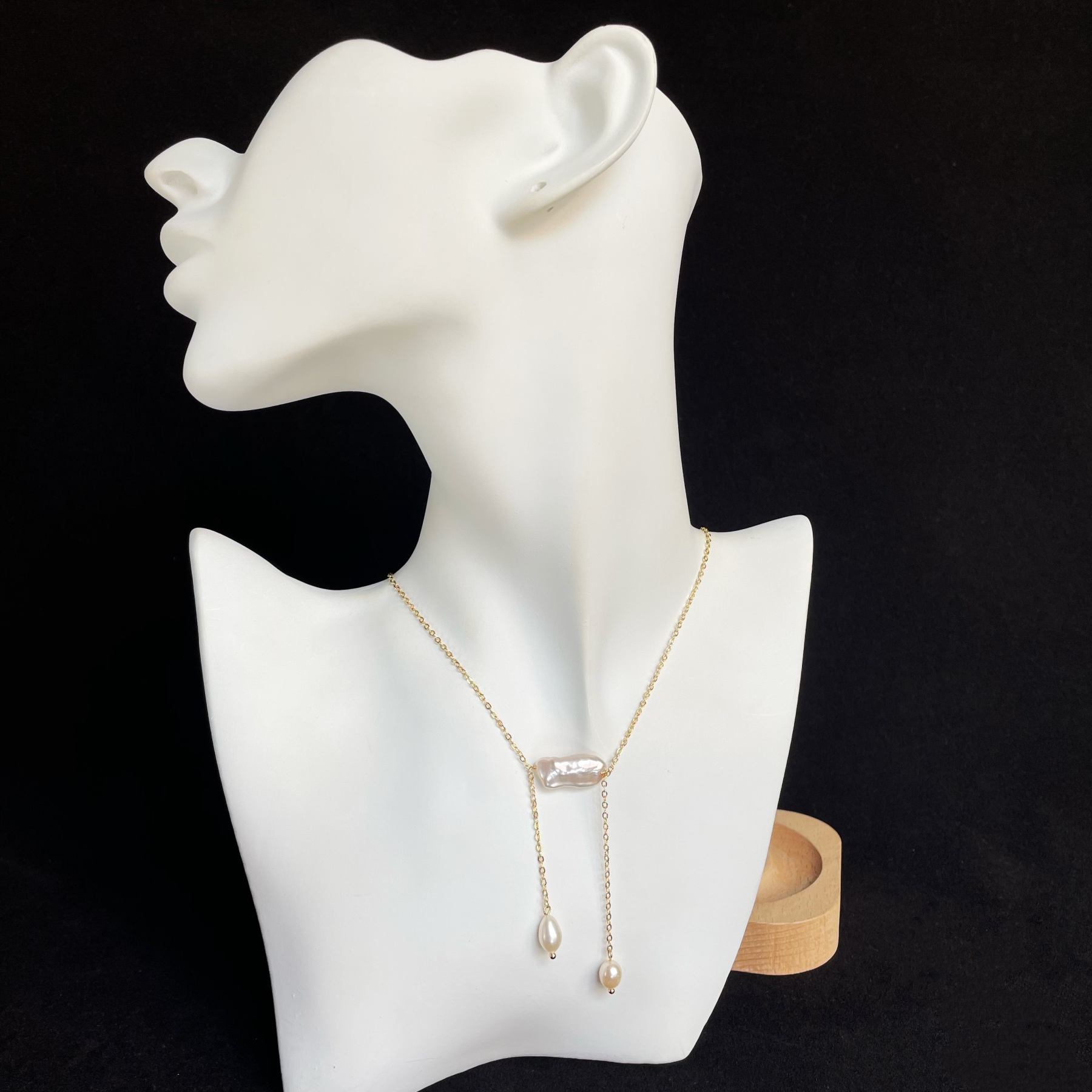 Handmade Asymmetrical Biwa Baroque Pearl with Rice Pearl Dangle Necklace