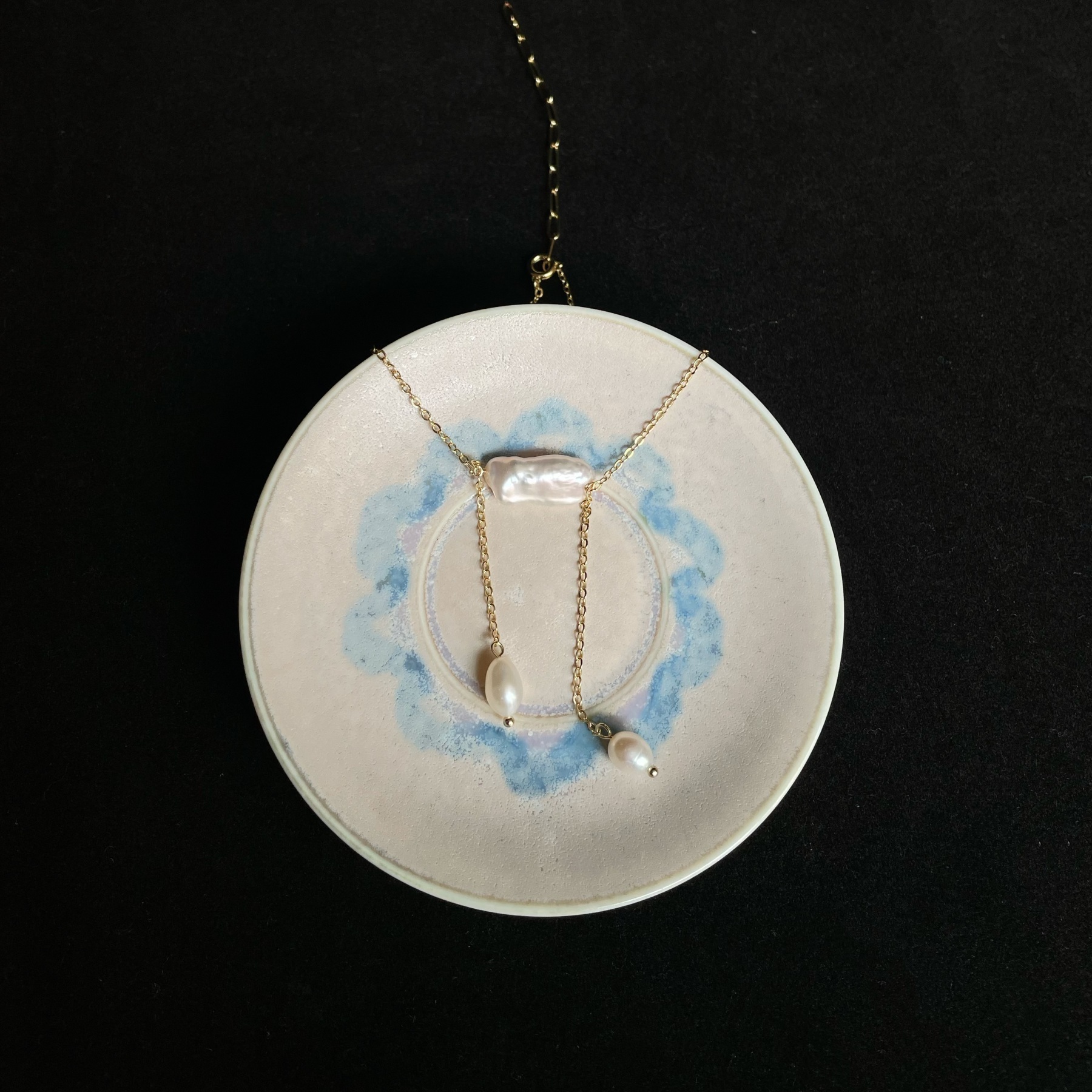 Handmade Asymmetrical Biwa Baroque Pearl with Rice Pearl Dangle Necklace