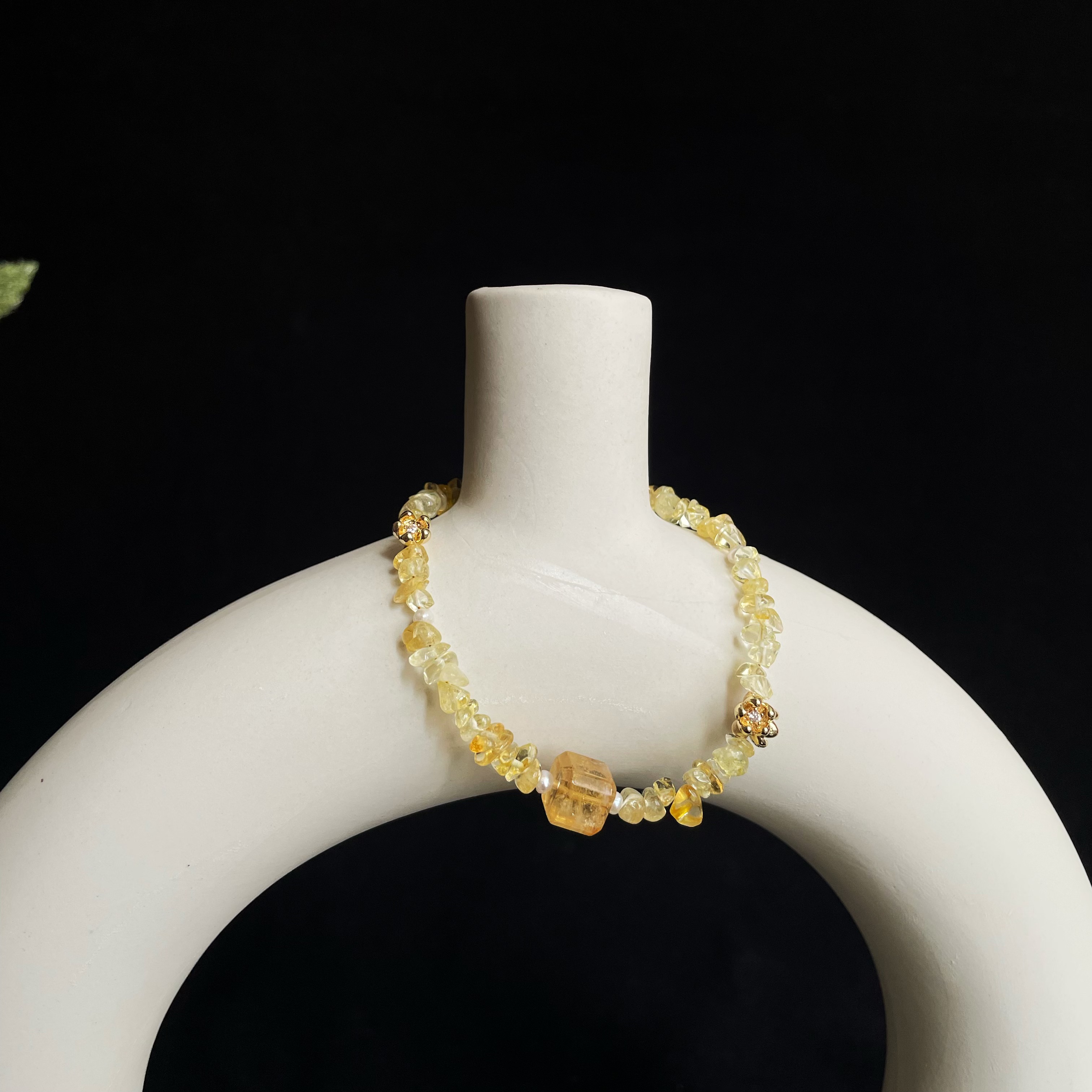 Handmade Golden Osmanthus Natural Citrine Bracelet with Little Flowers Charms 