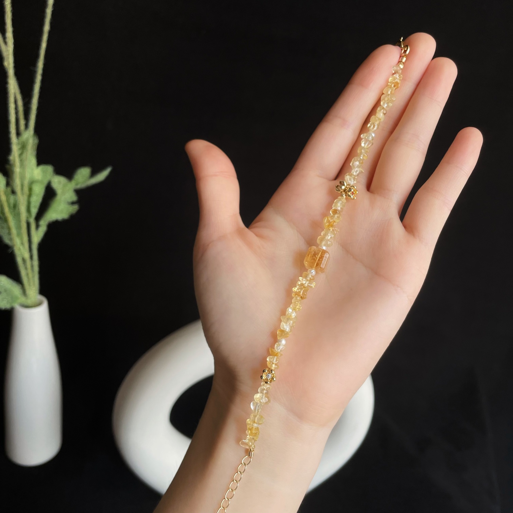Handmade Golden Osmanthus Natural Citrine Bracelet with Little Flowers Charms 