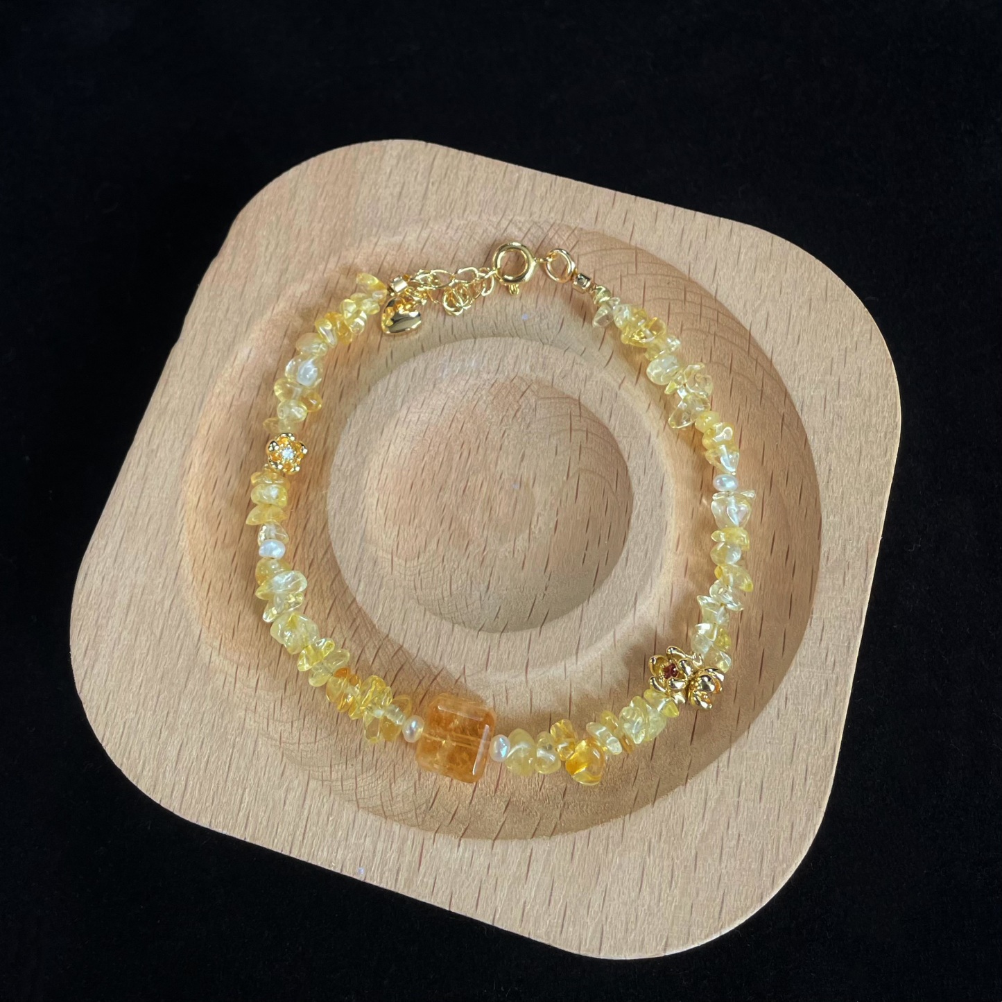 Handmade Golden Osmanthus Natural Citrine Bracelet with Little Flowers Charms 