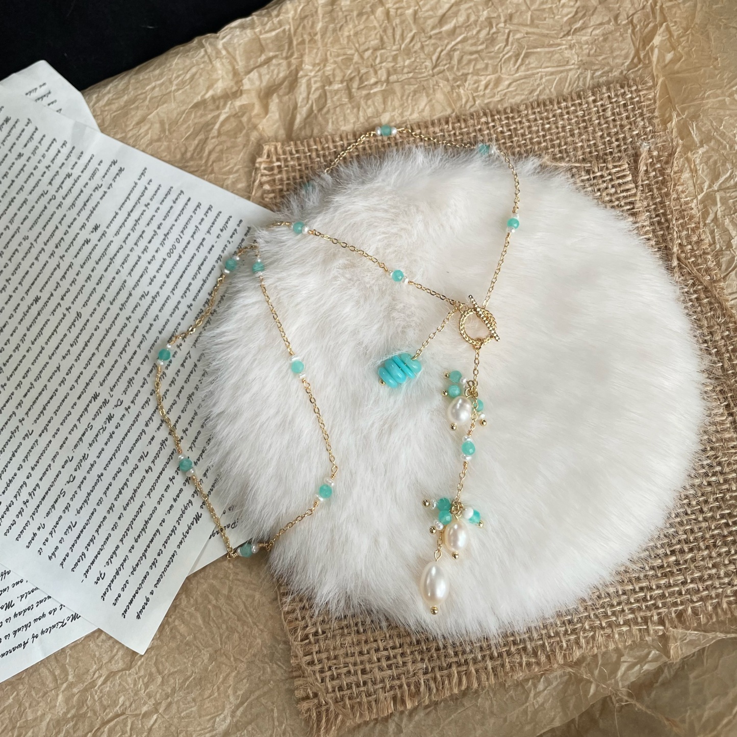 Handmade Y-Lariat Amazonite and Freshwater Pearl Necklace