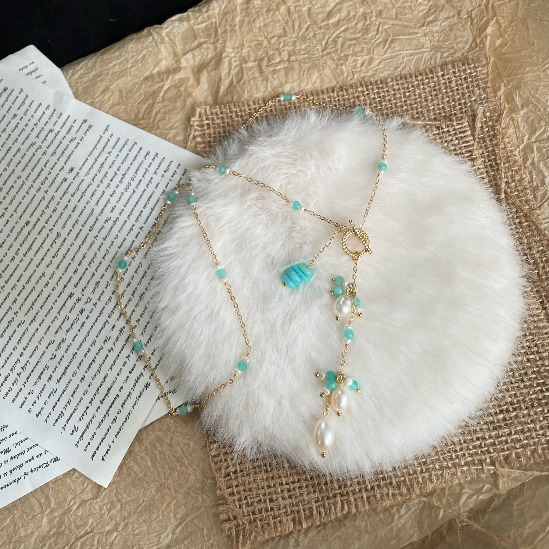 Handmade Y-Lariat Amazonite and Freshwater Pearl Necklace