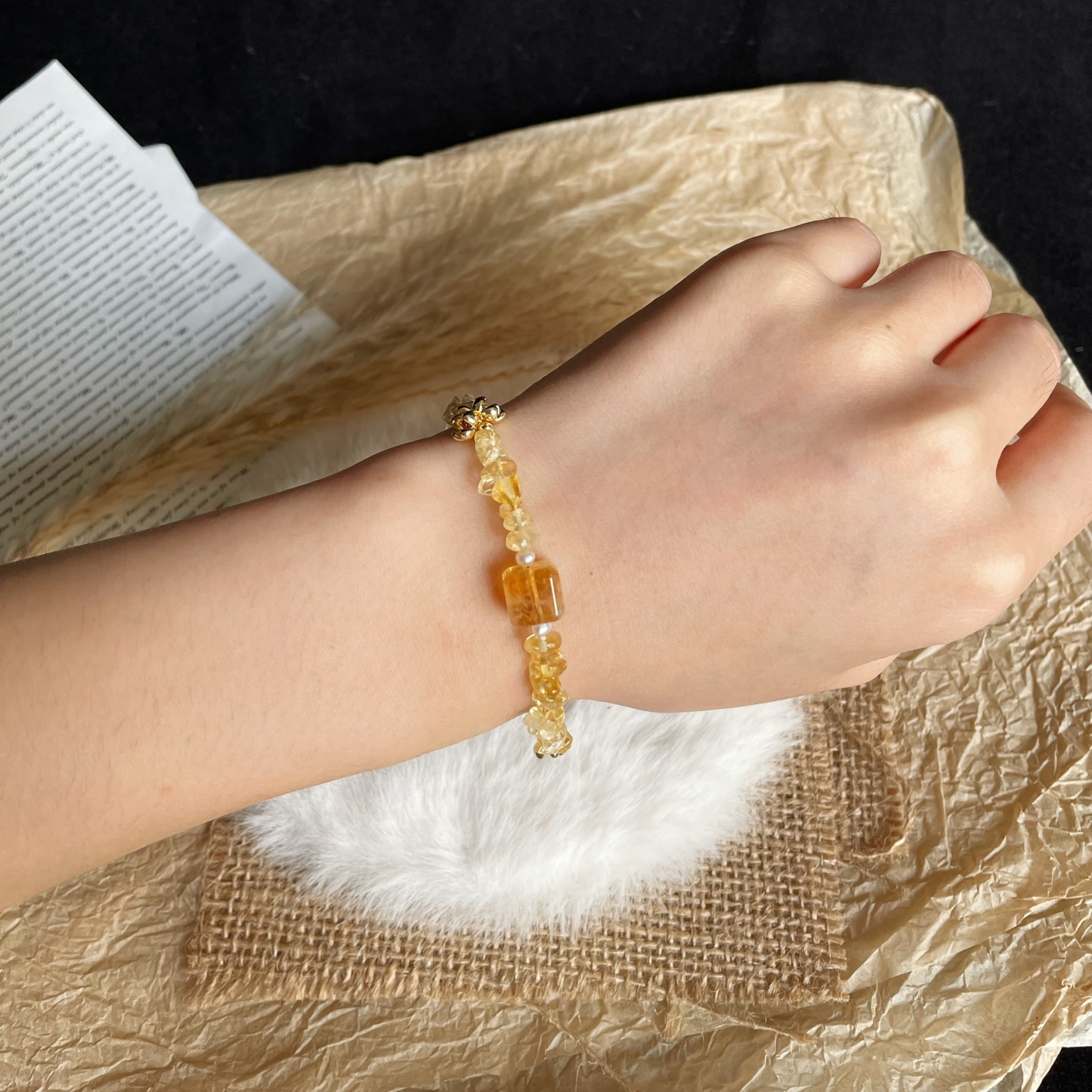 Handmade Golden Osmanthus Natural Citrine Bracelet with Little Flowers Charms 