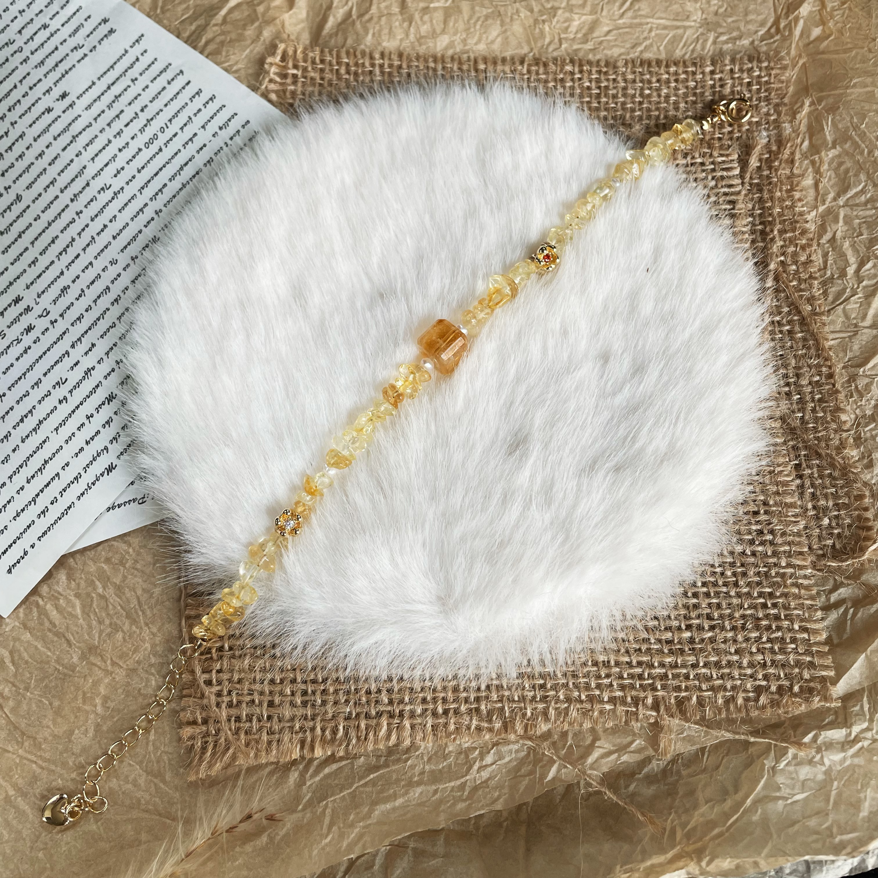 Handmade Golden Osmanthus Natural Citrine Bracelet with Little Flowers Charms 