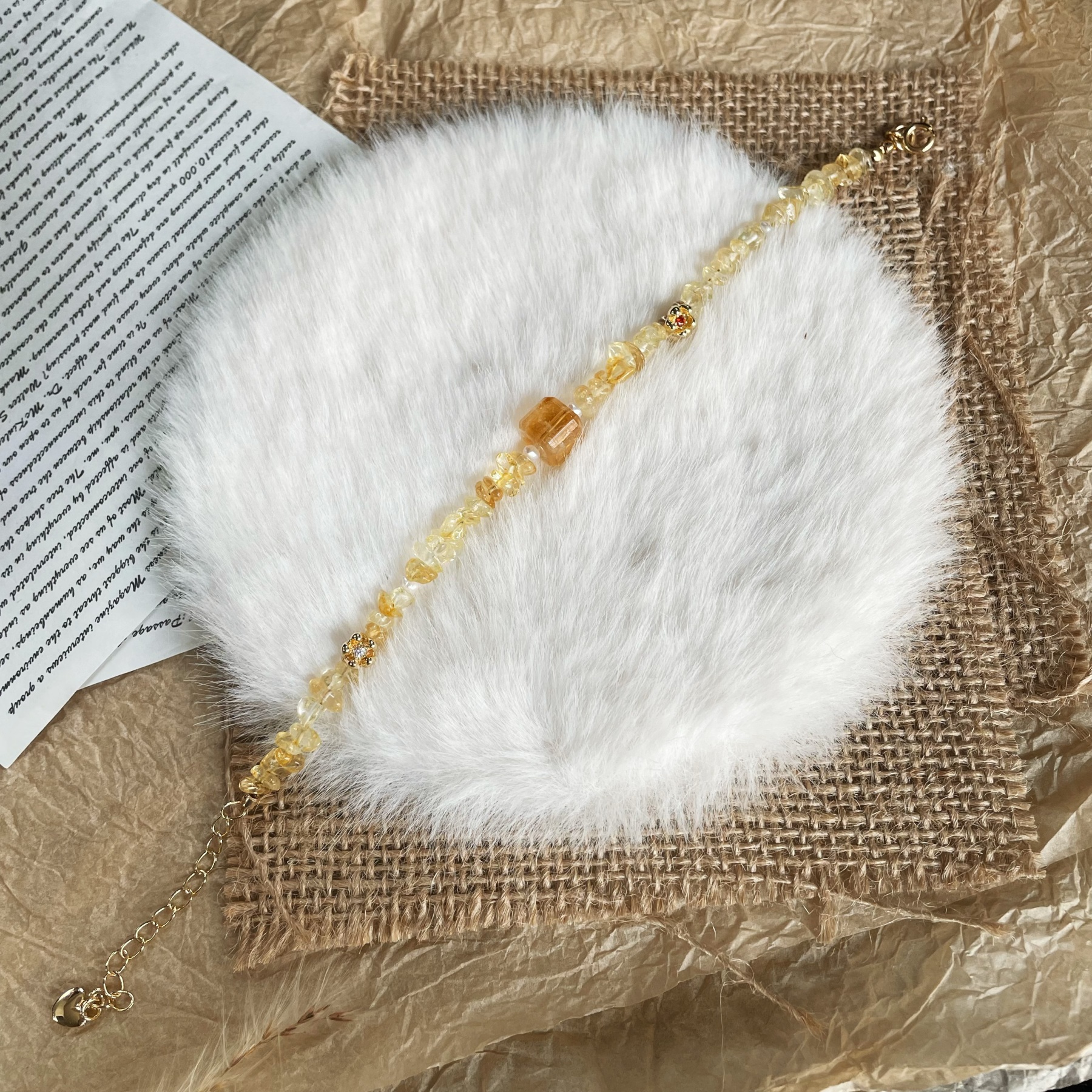 Handmade Golden Osmanthus Natural Citrine Bracelet with Little Flowers Charms 