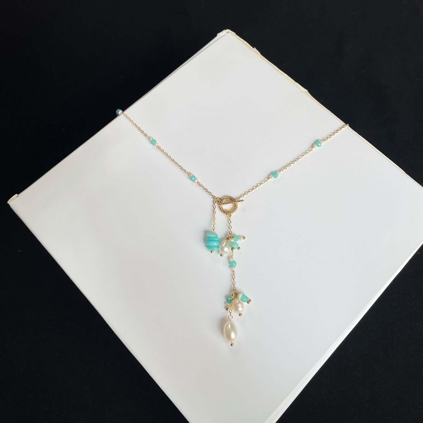 Handmade Y-Lariat Amazonite and Freshwater Pearl Necklace