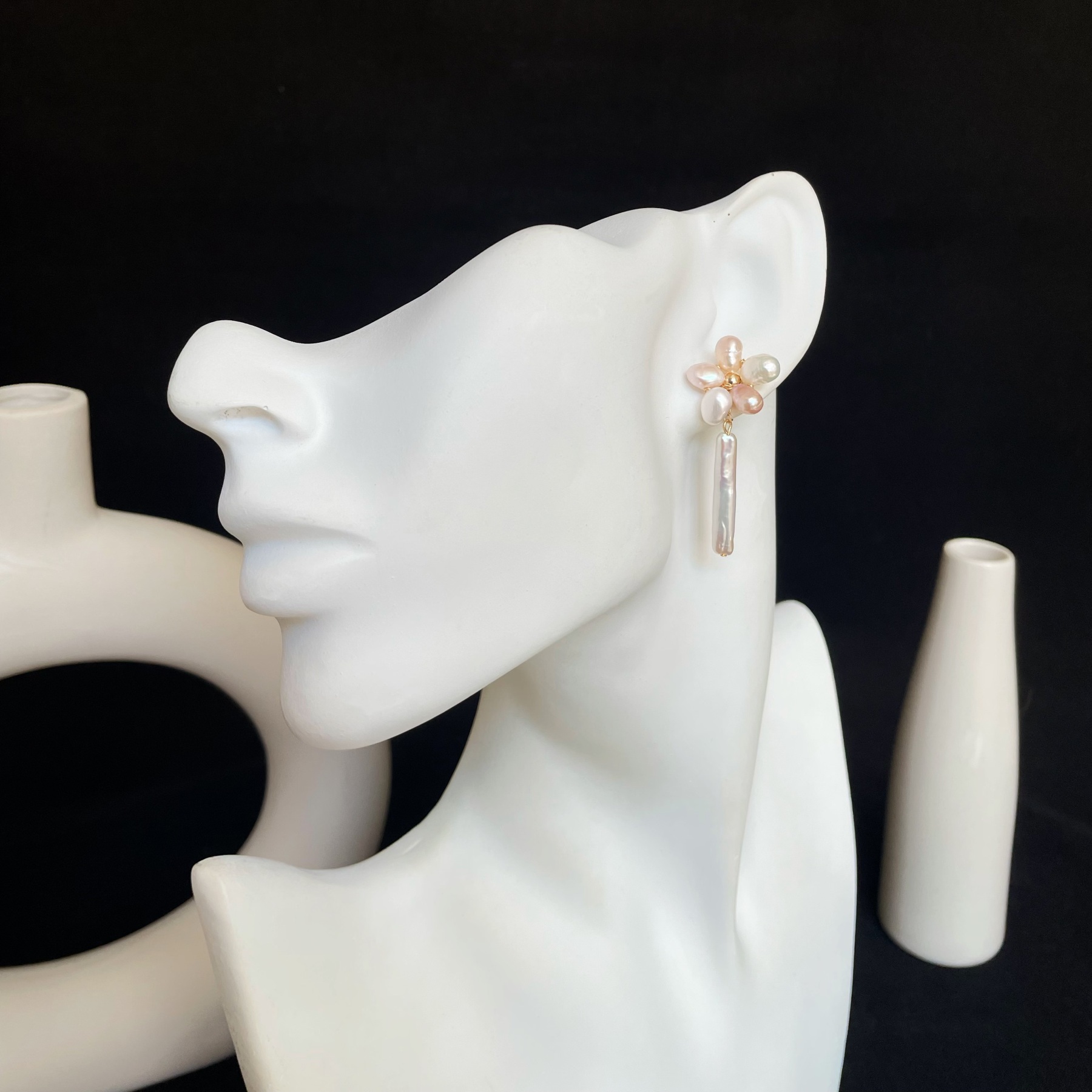 Handmade Elegant Freshwater Pearl Flower Drop Earrings Baroque Pearl Dangle