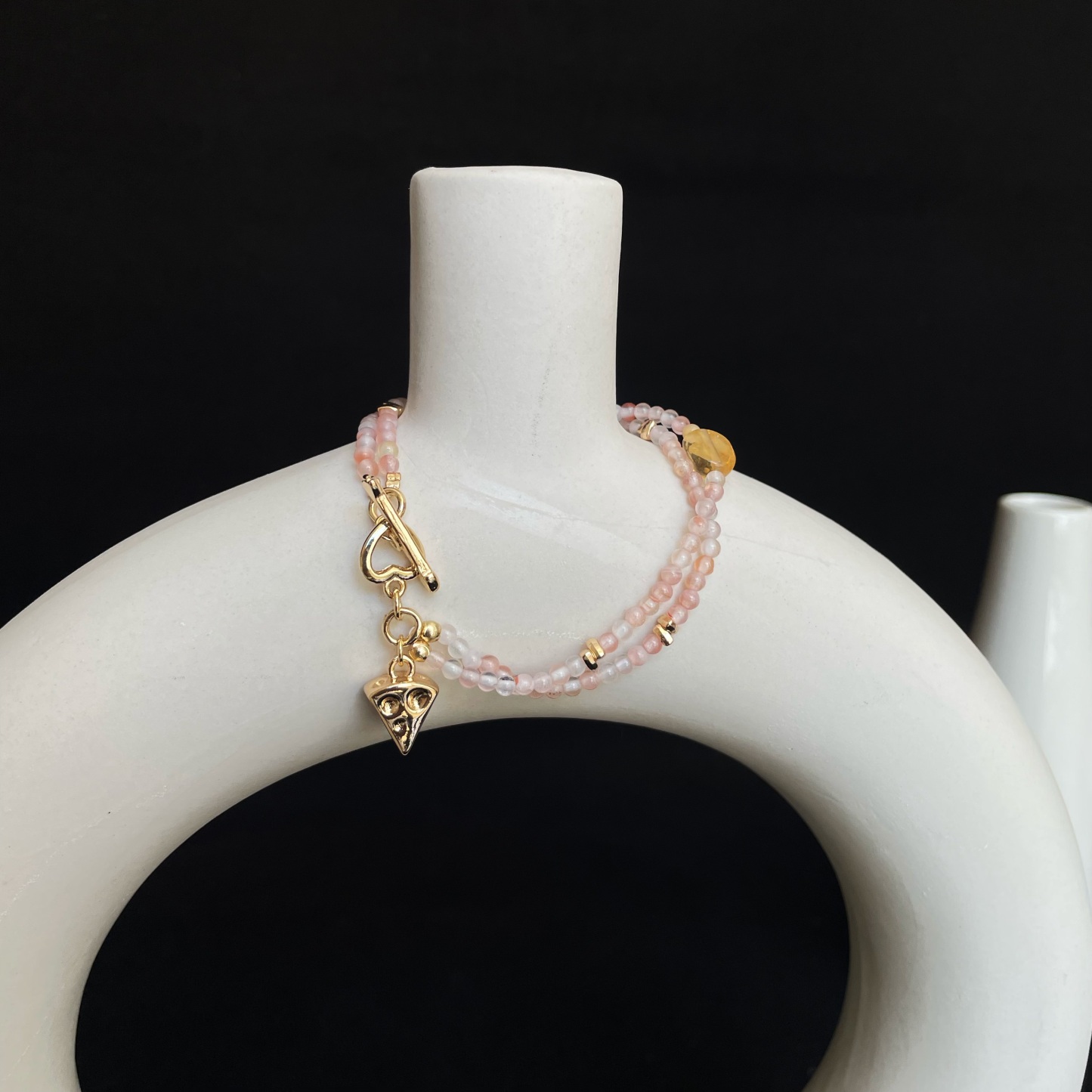 Handmade Playful Double Layer Bracelet with Light Nanjiang Carnelian Golden Rutilated Quartz Citrine