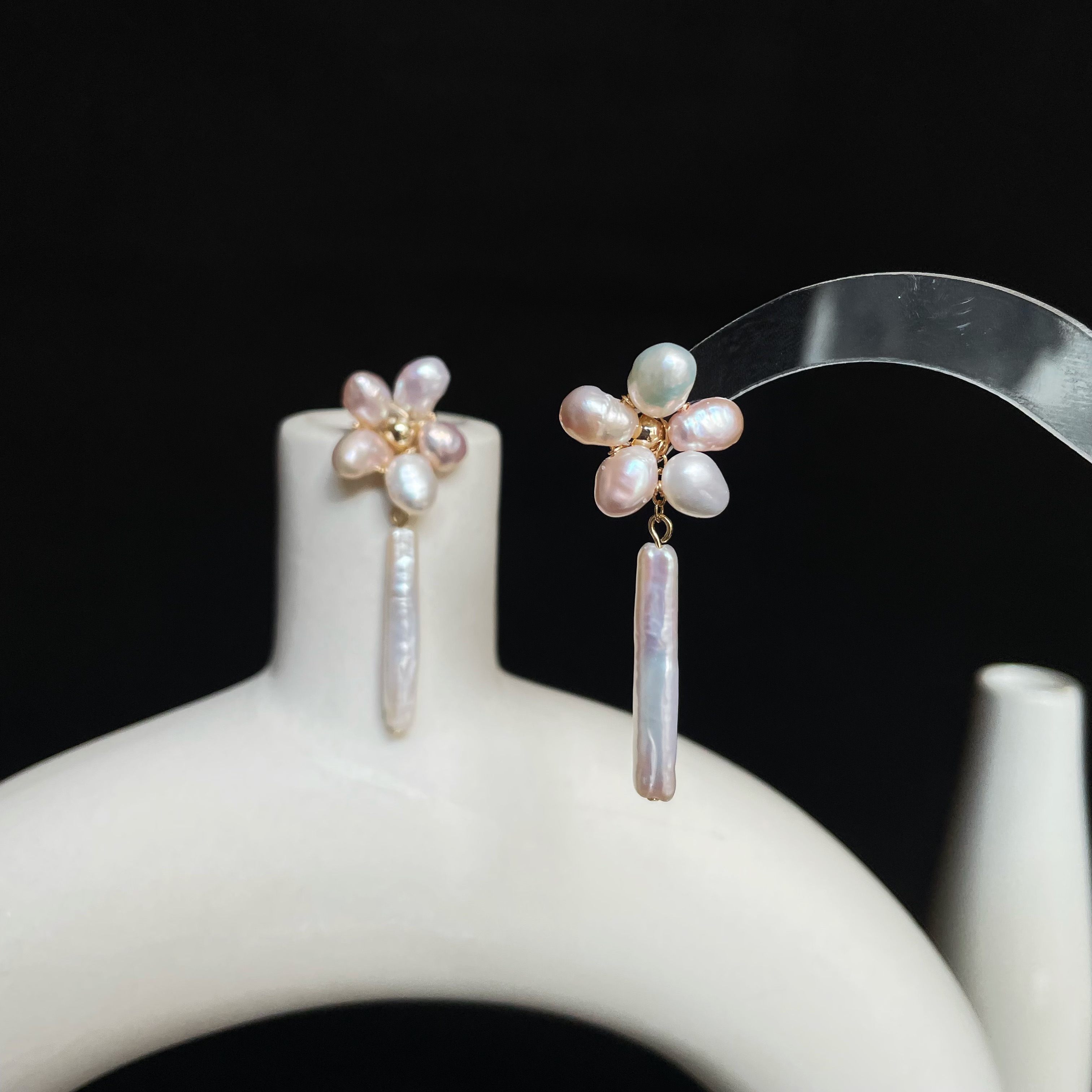 Handmade Elegant Freshwater Pearl Flower Drop Earrings Baroque Pearl Dangle