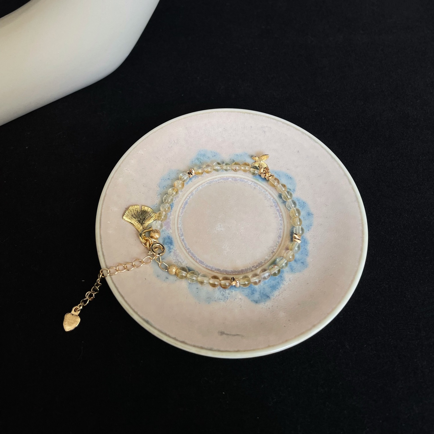 Handmade Natural Citrine Bracelet with Butterfly and Ginkgo Leaf Charms