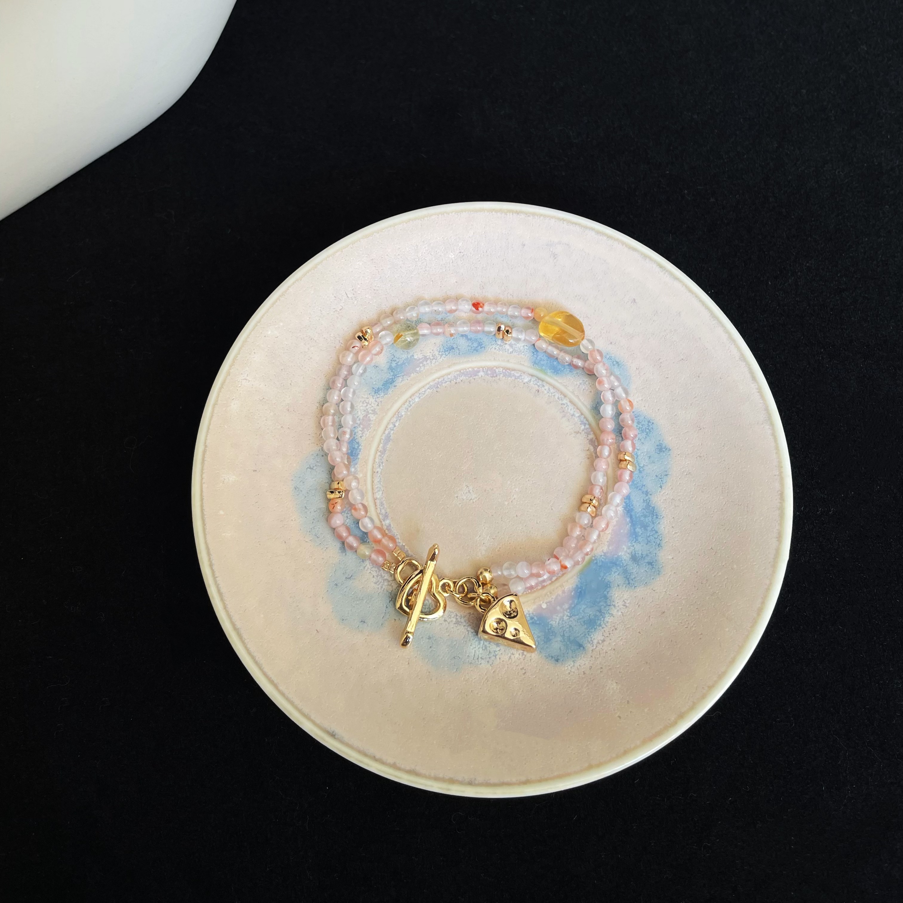 Handmade Playful Double Layer Bracelet with Light Nanjiang Carnelian Golden Rutilated Quartz Citrine