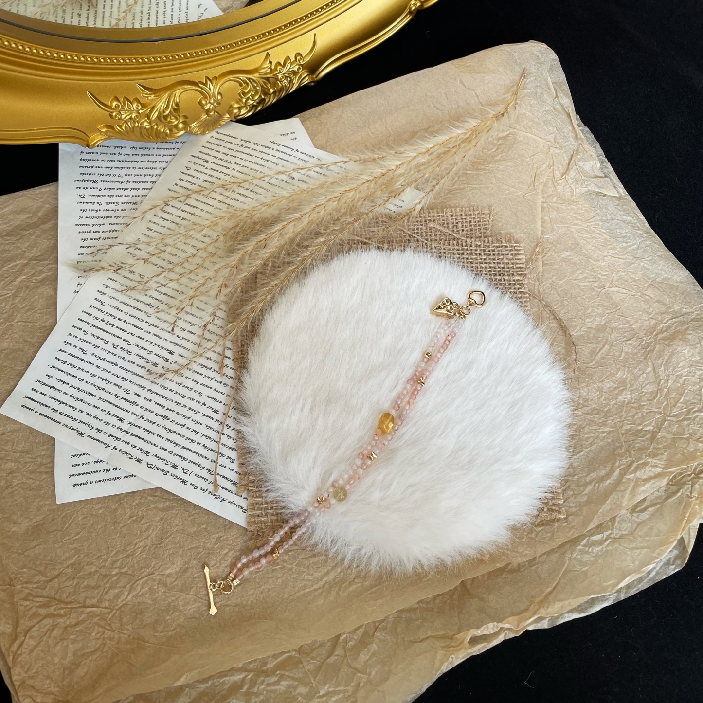 Handmade Playful Double Layer Bracelet with Light Nanjiang Carnelian Golden Rutilated Quartz Citrine